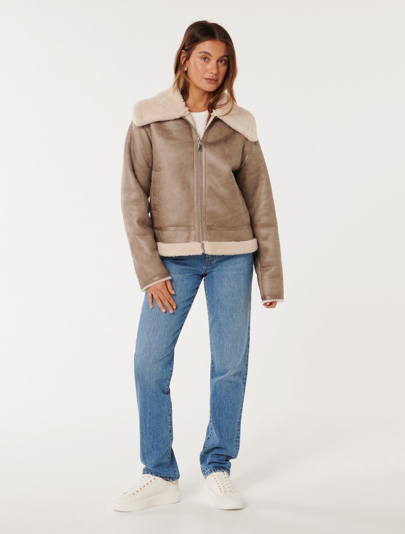 Jamie Shearling Aviator Jacket Brown/Cream
