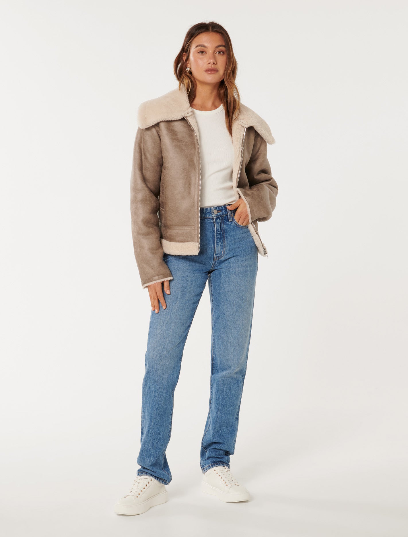 Jamie Shearling Aviator Jacket Brown/Cream