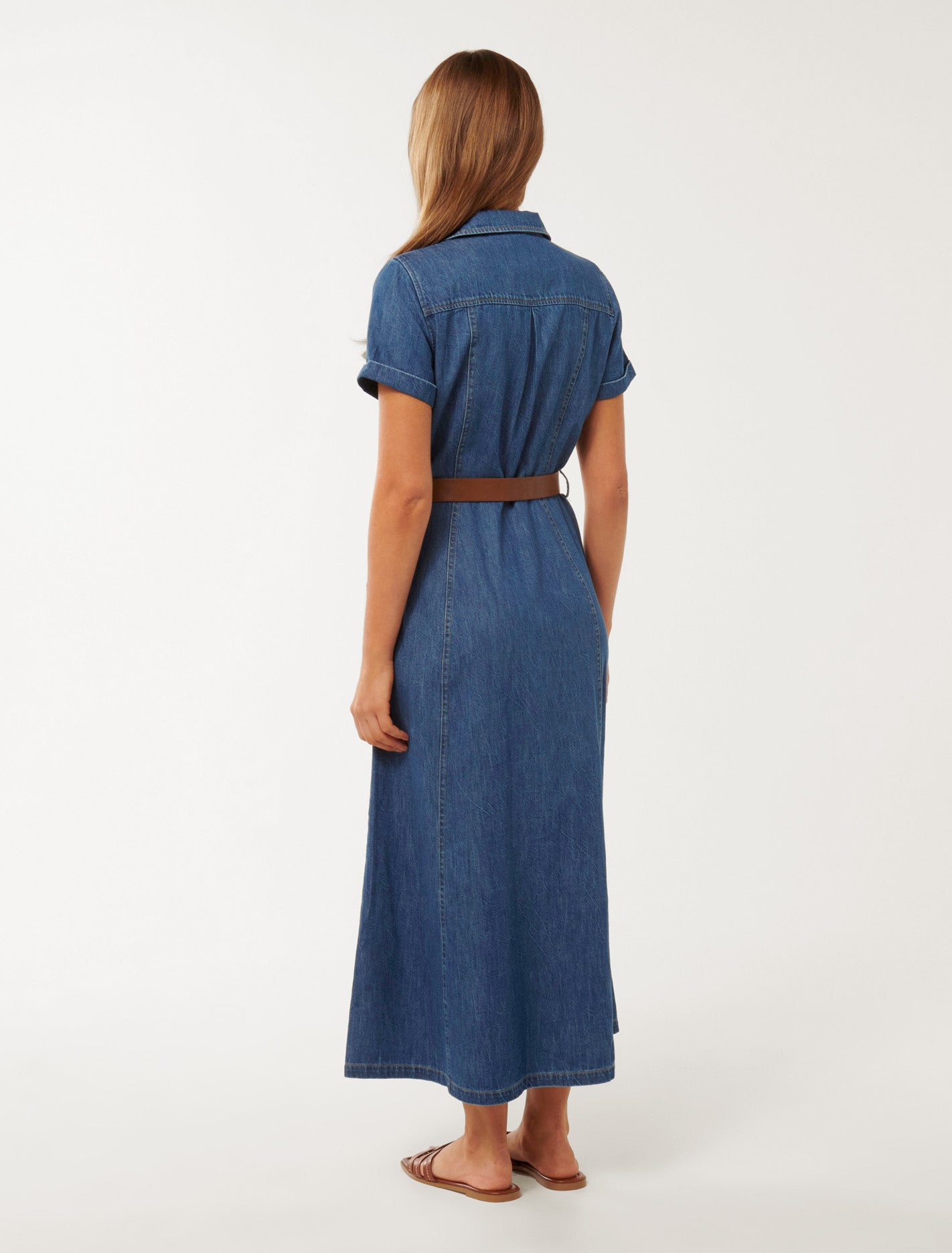 Lana Short Sleeve Midi Dress Mid Wash