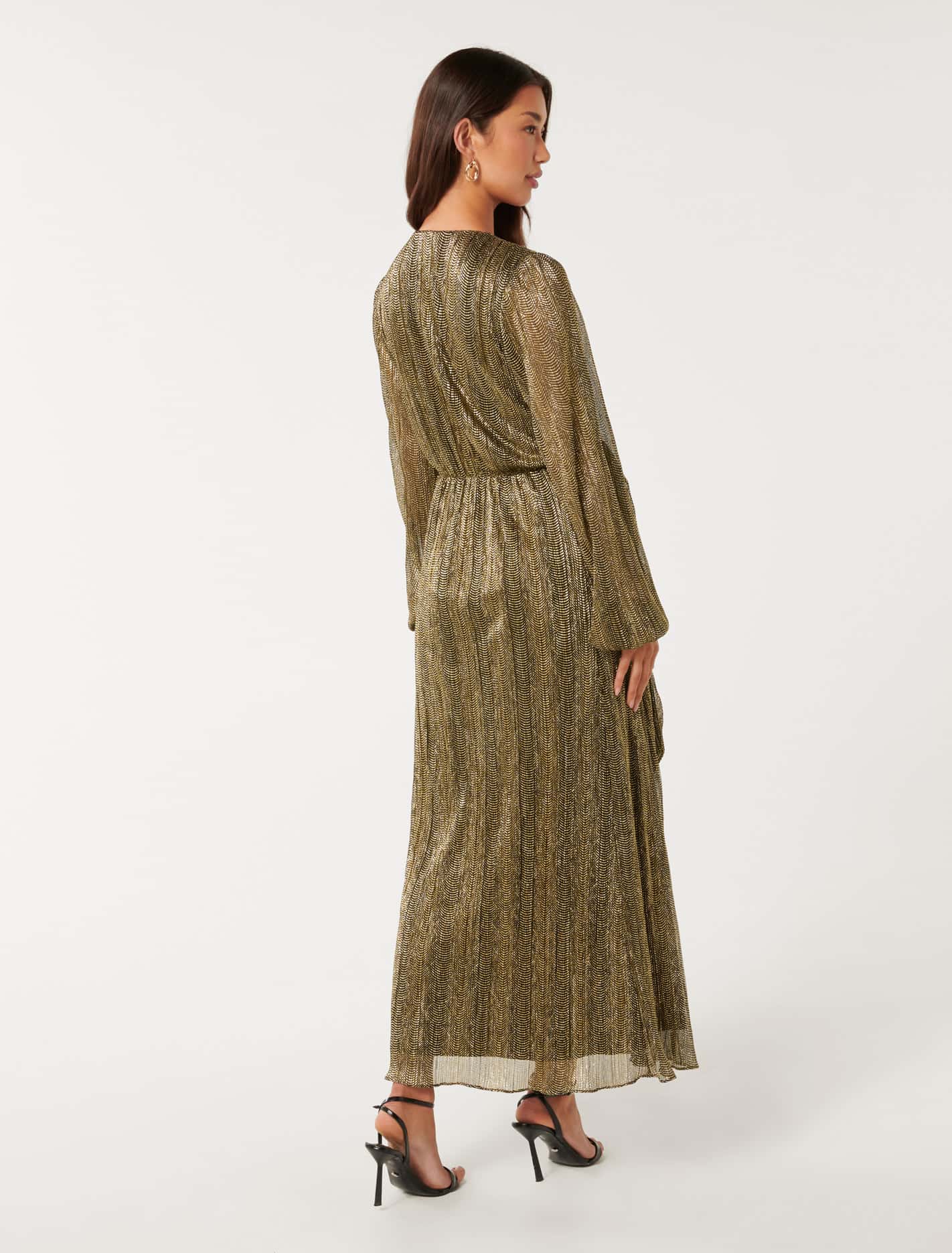 Tyler Plisse Belted Midi Dress Black & Gold