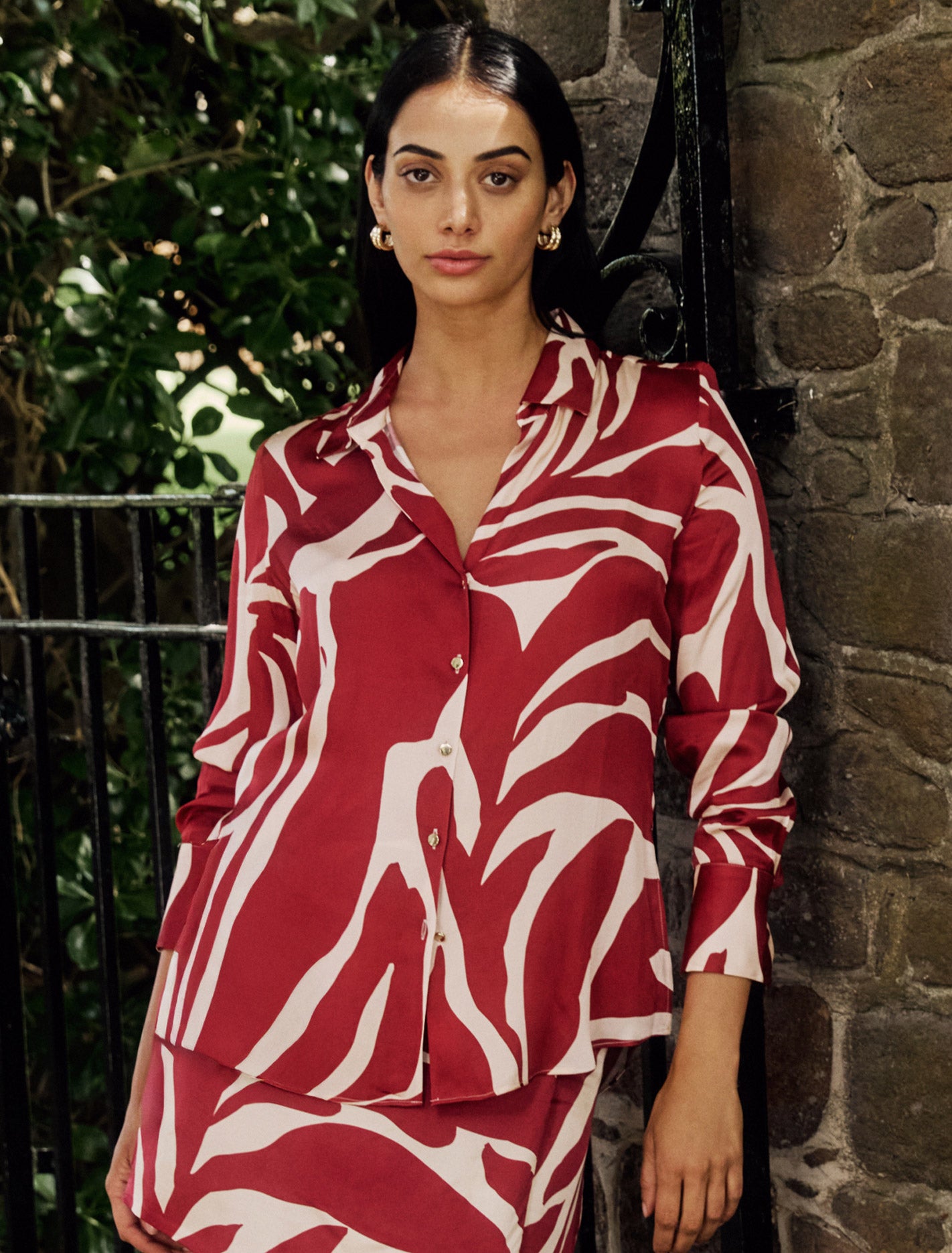 Harvey Notched Neck Satin Shirt Dark Drew Co-ord