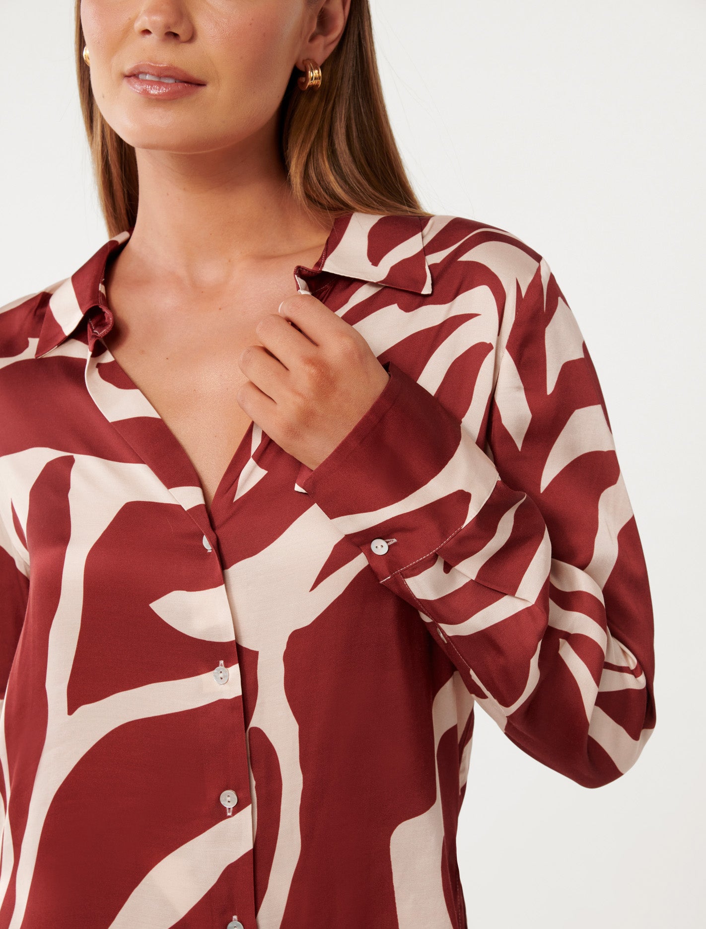 Harvey Notched Neck Satin Shirt Dark Drew Co-ord