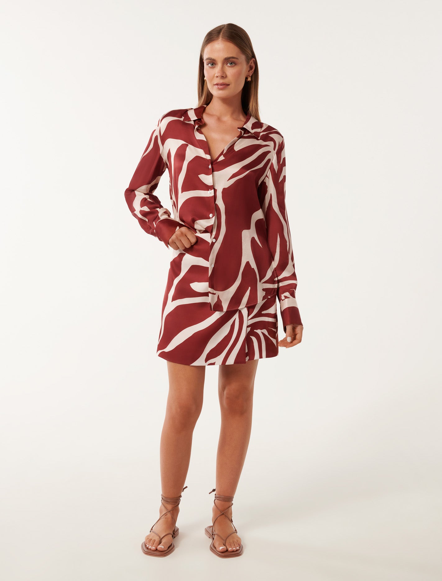 Harvey Notched Neck Satin Shirt Dark Drew Co-ord