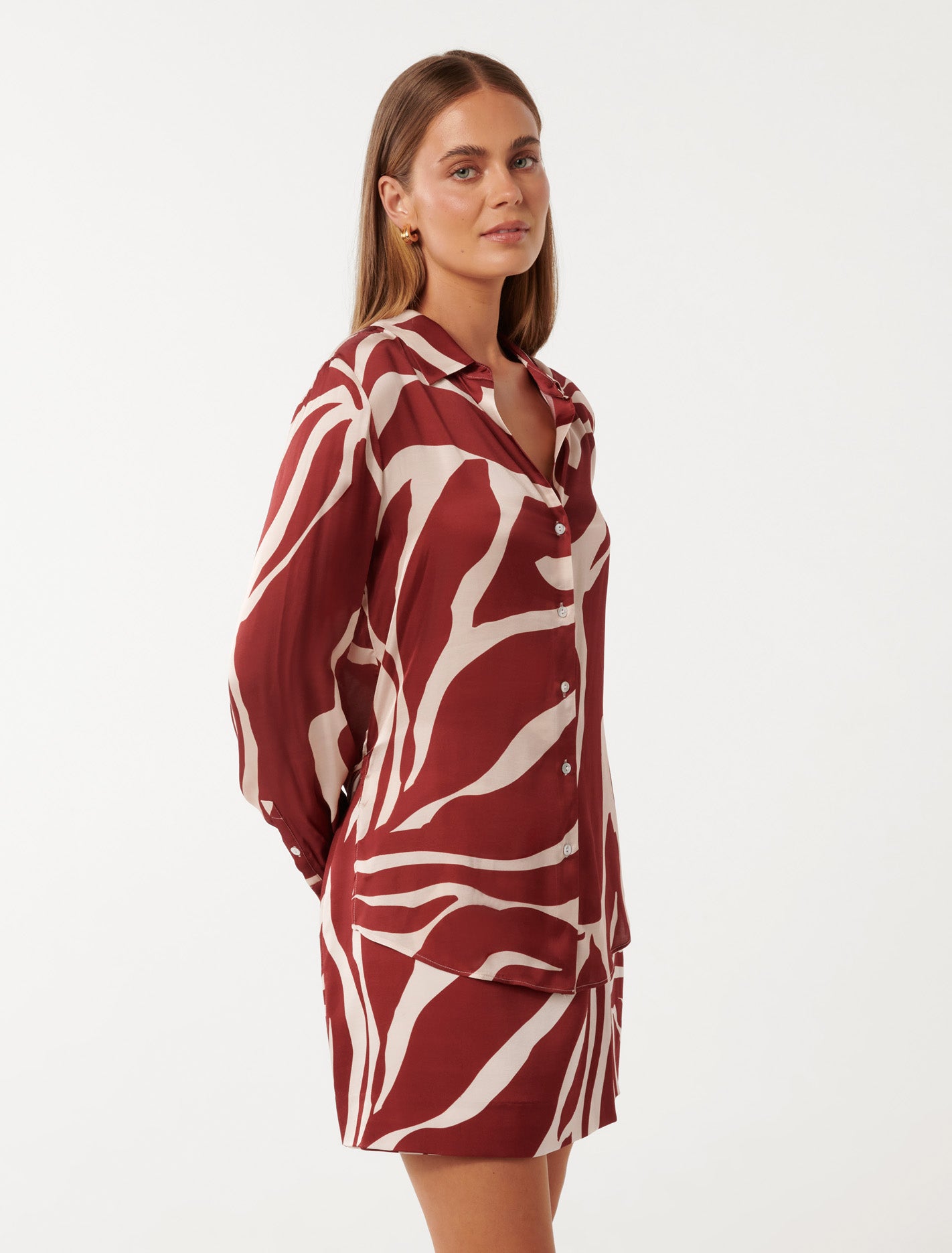 Harvey Notched Neck Satin Shirt Dark Drew Co-ord