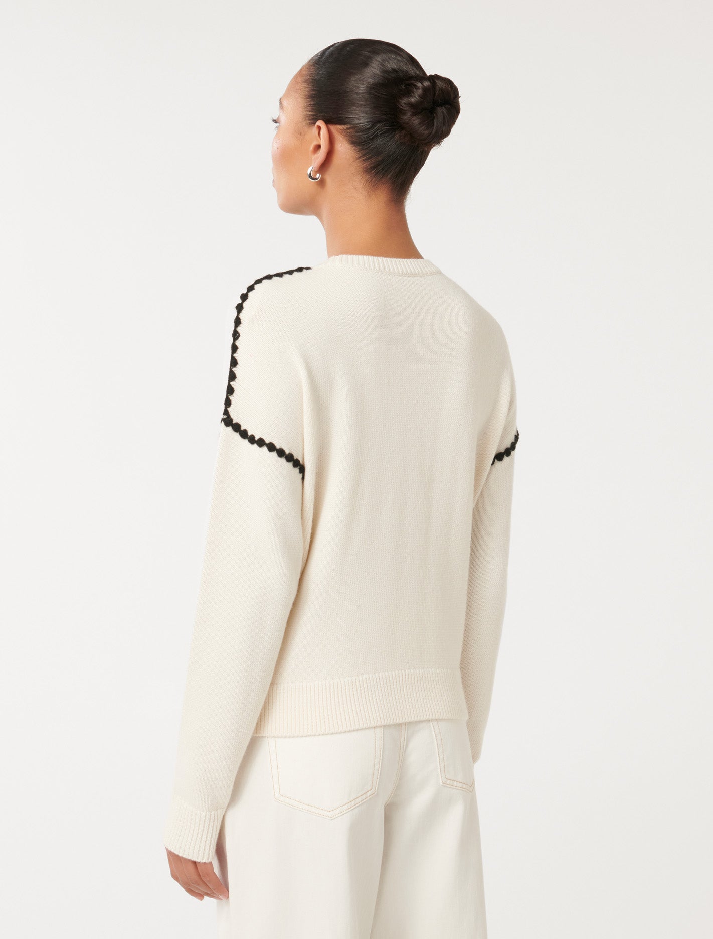 Tiffany Crochet Whipstitch Sweater Porcelain/ Black