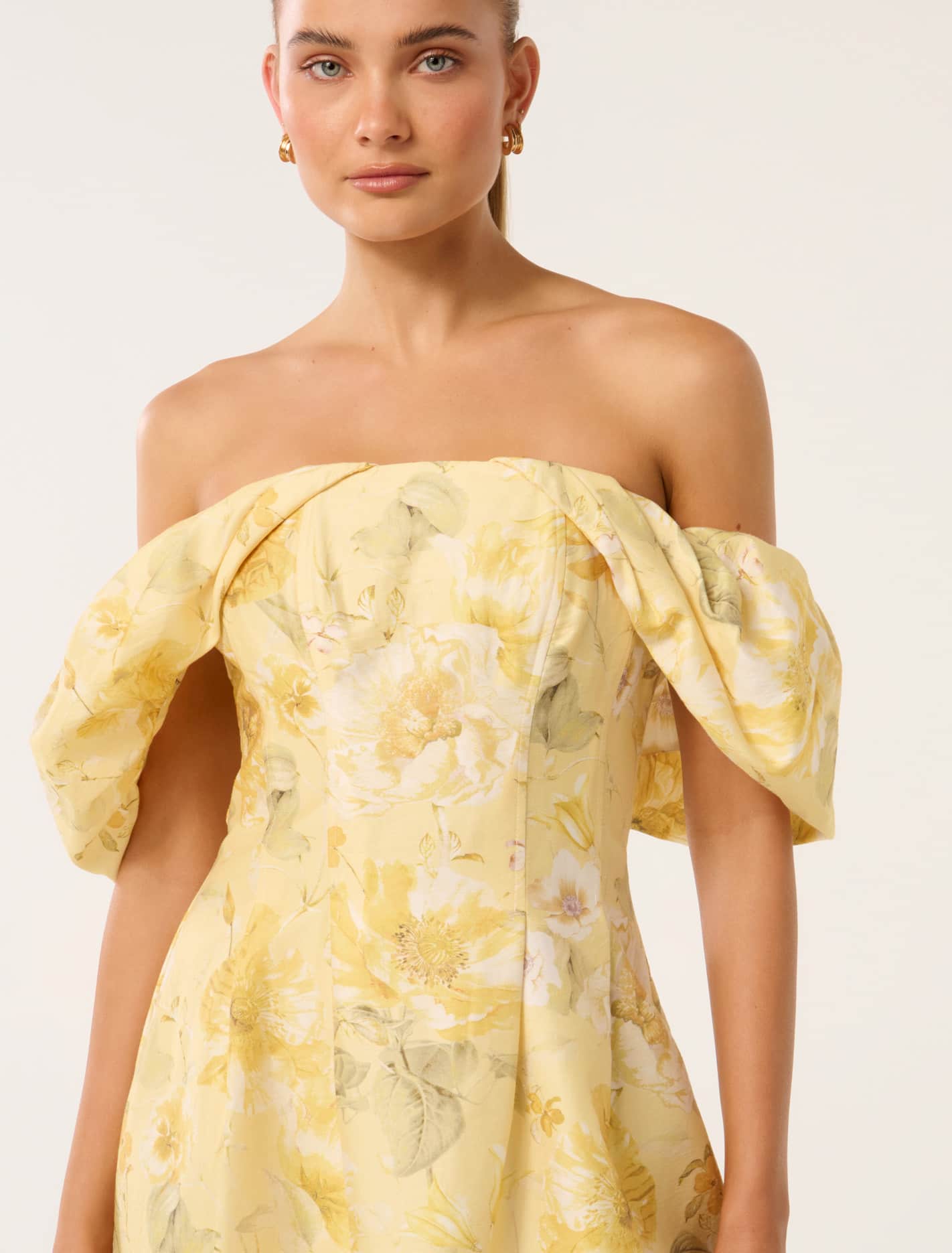Jacquie Off-Shoulder Mini Dress Gold Layla Botanical