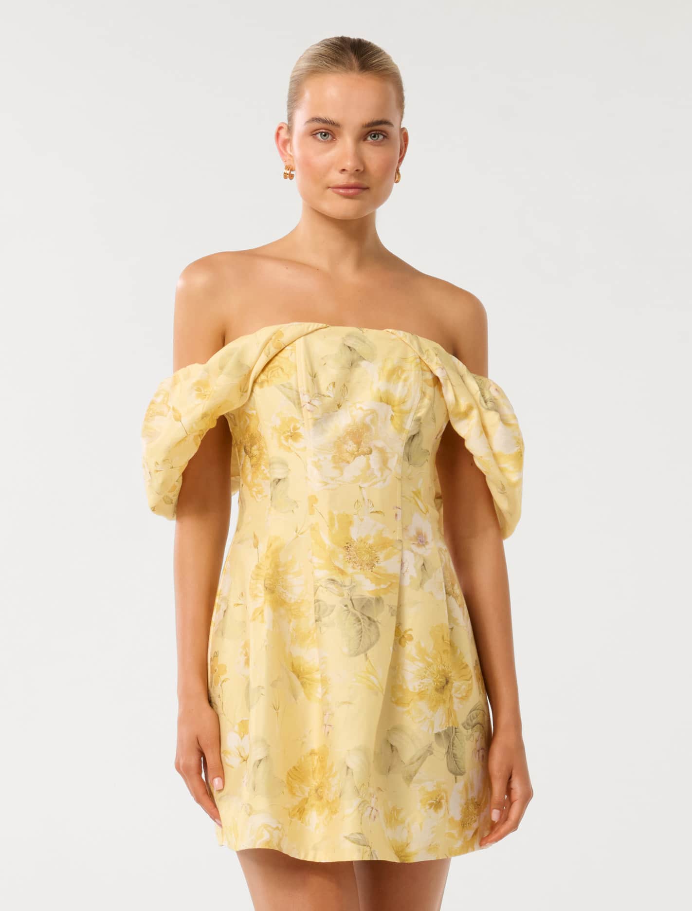 Jacquie Off-Shoulder Mini Dress Gold Layla Botanical