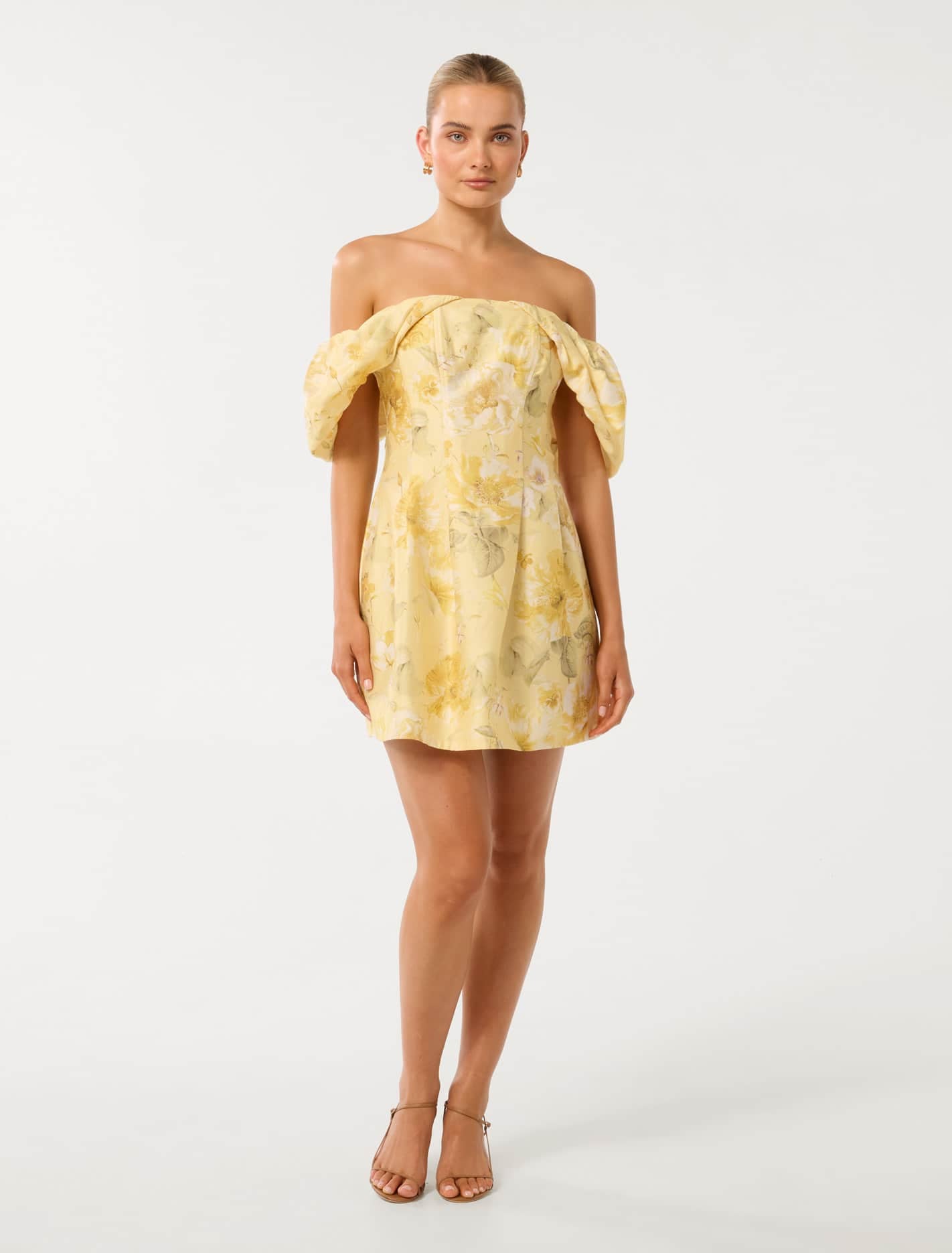 Jacquie Off-Shoulder Mini Dress Gold Layla Botanical