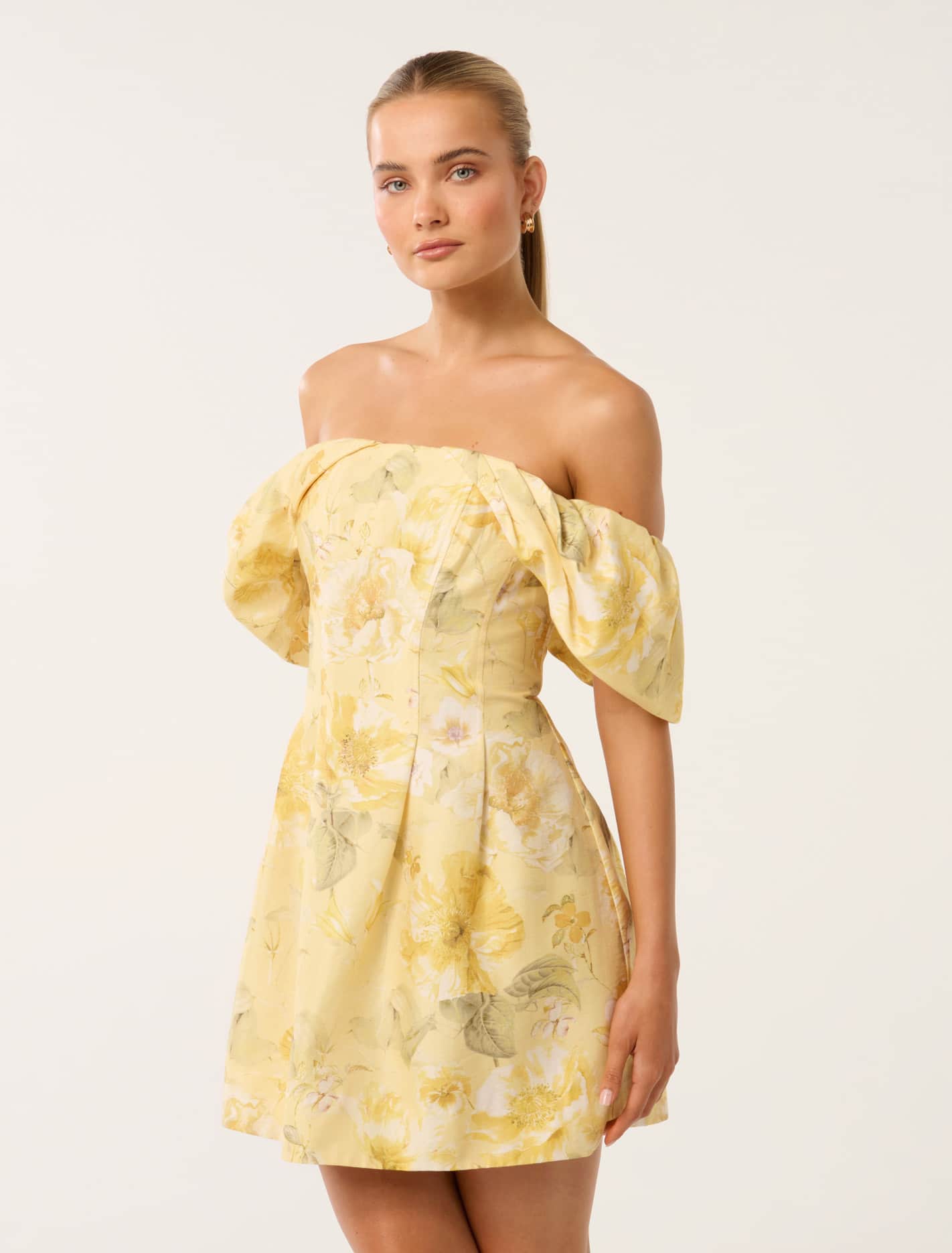 Jacquie Off-Shoulder Mini Dress Gold Layla Botanical