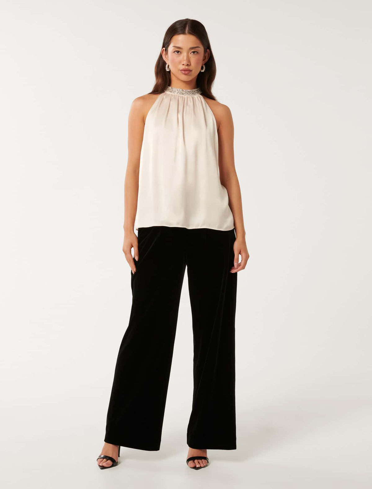 Emily Embellished Halter Top Ivory
