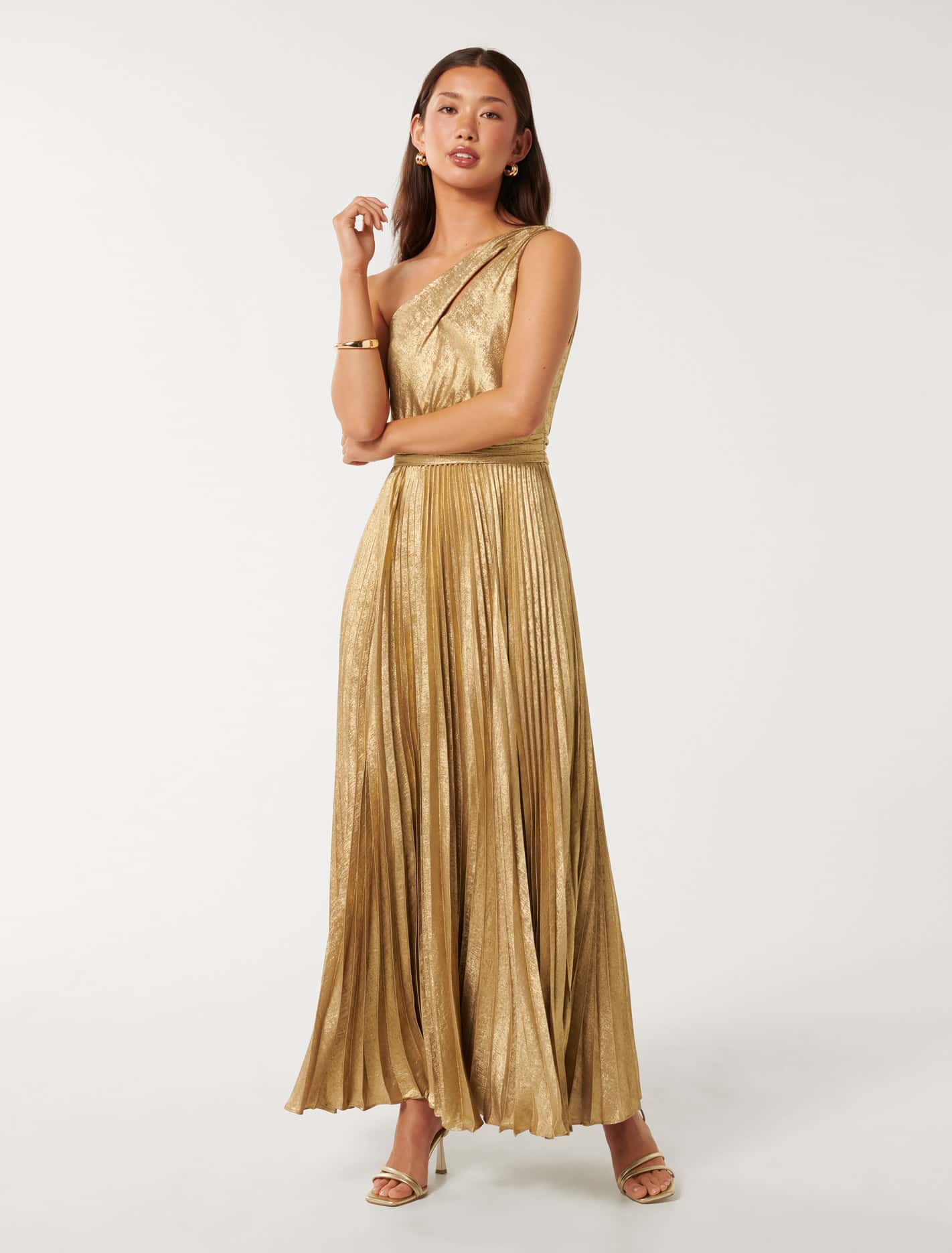Jayla Metallic One Shoulder Maxi Dress Gold