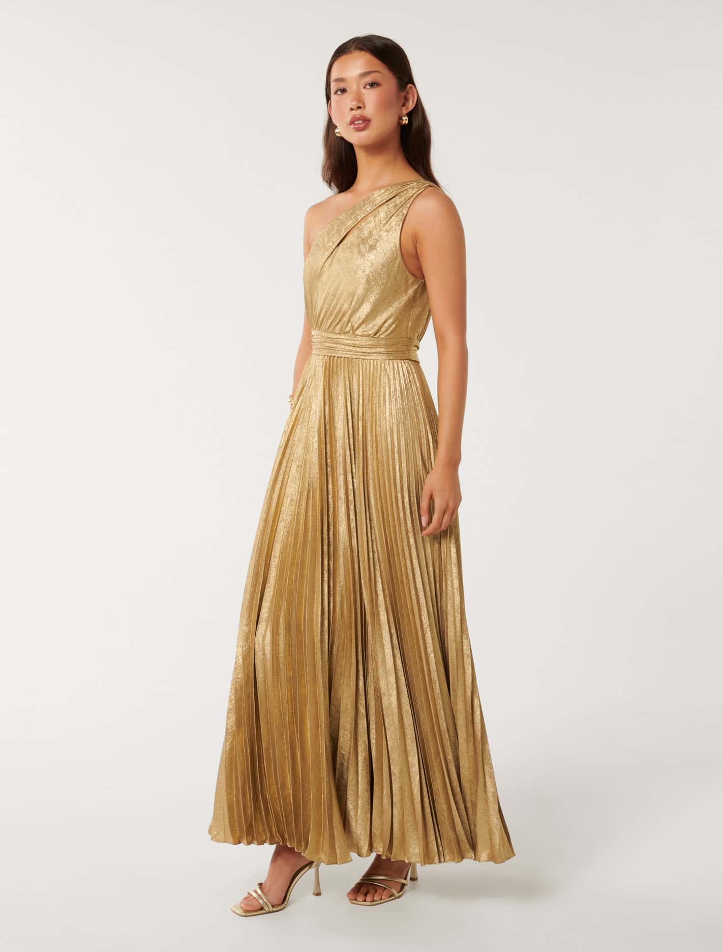 Jayla Metallic One Shoulder Maxi Dress Gold