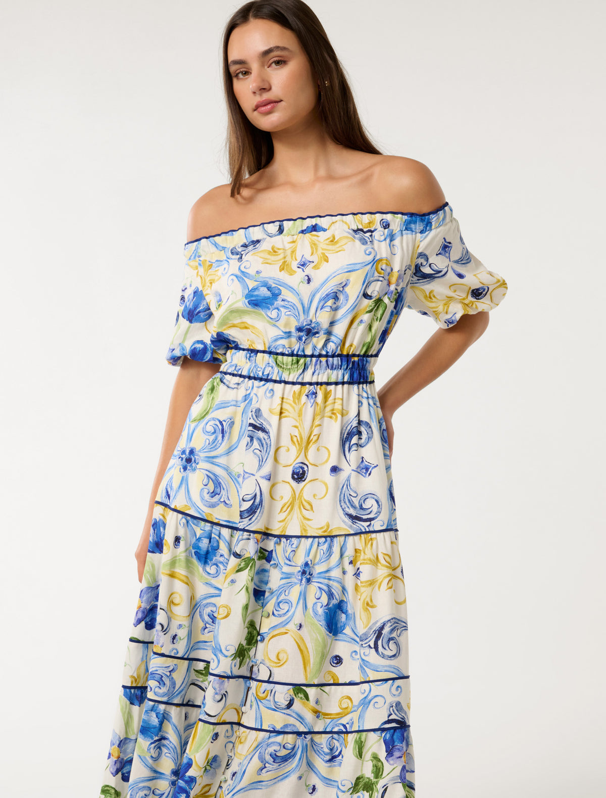 Ravenna Off Shoulder Tiered Midi Capri Tile