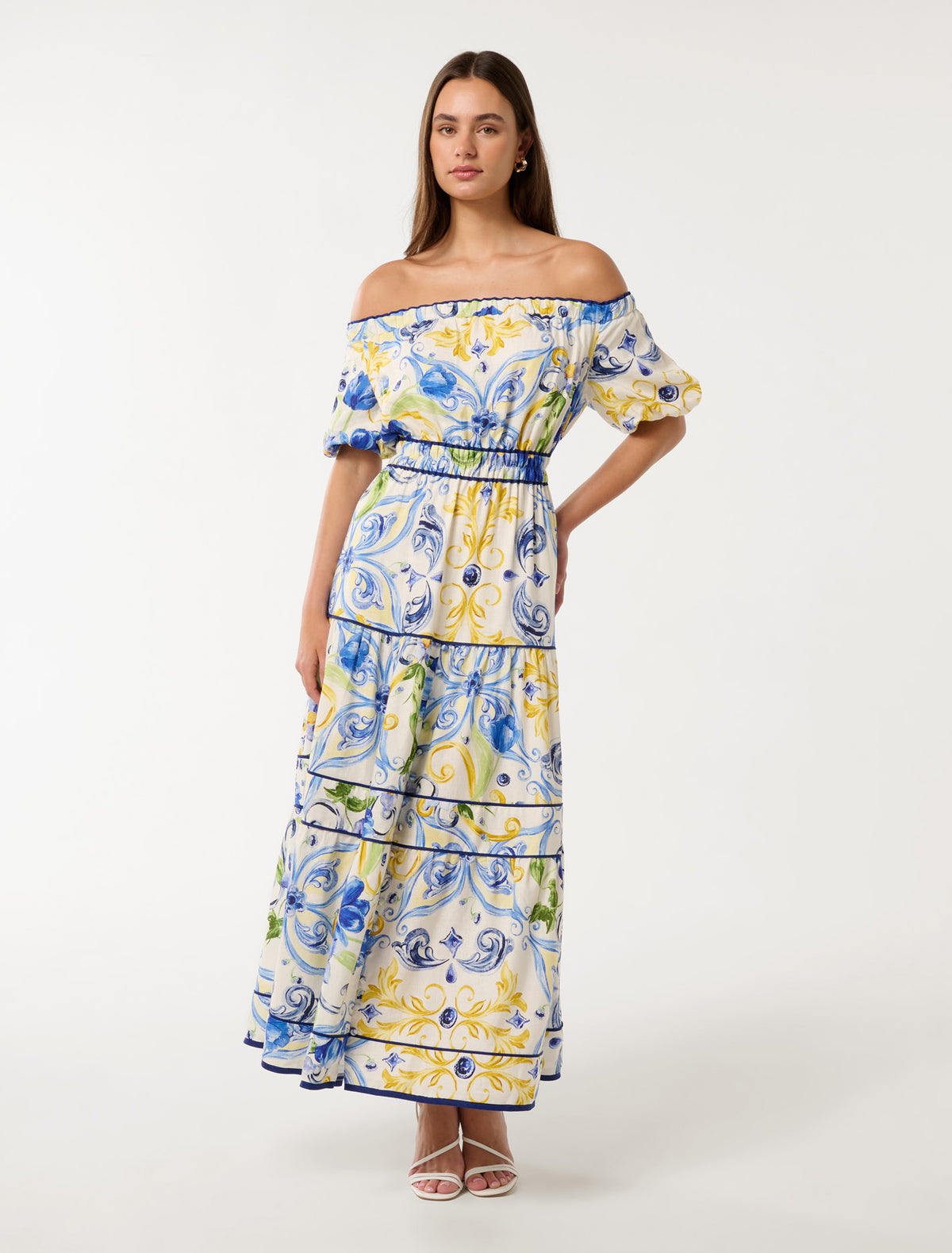 Ravenna Off Shoulder Tiered Midi Capri Tile