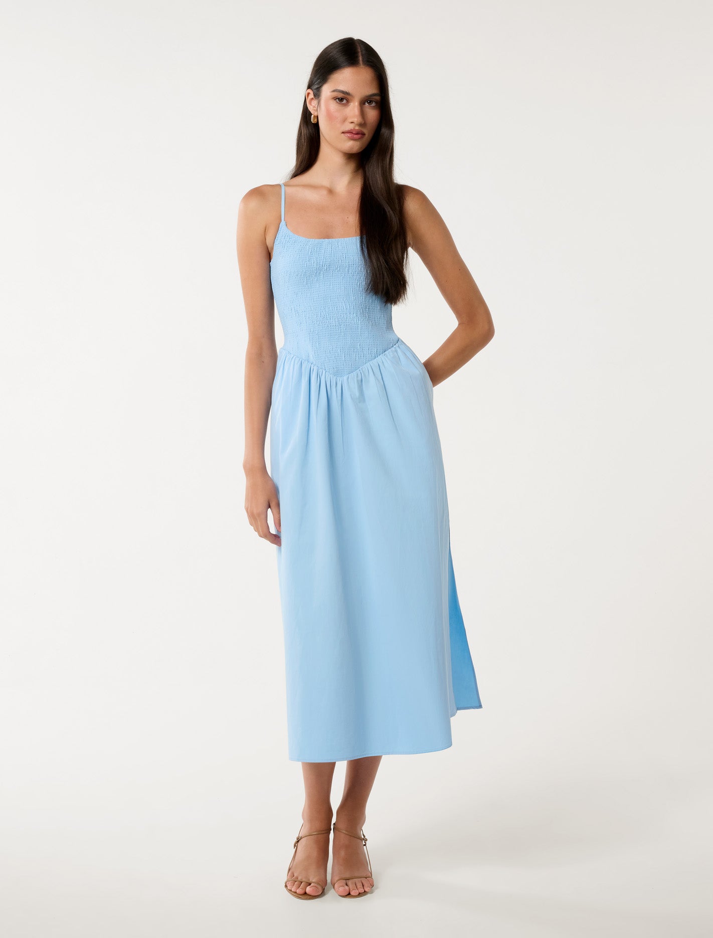 Dylan Shirred Cotton Midi Clear Day