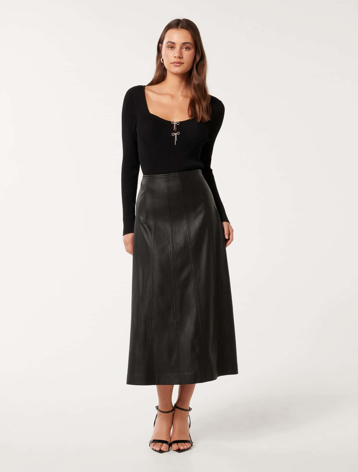 Bella Embellished Bow Knit Top Black