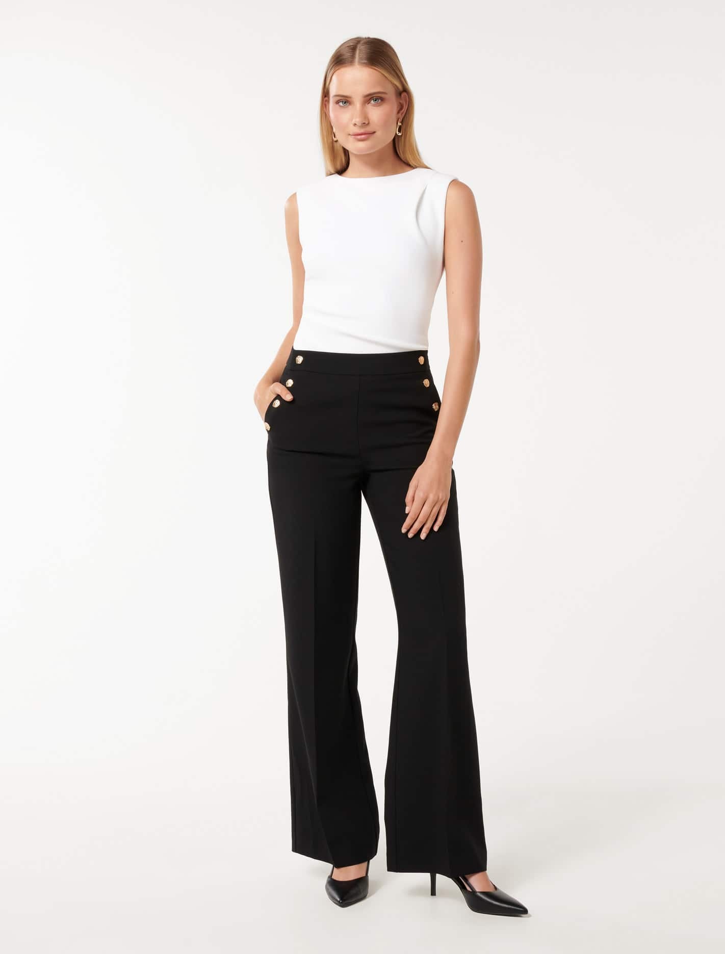 Kehlani Button Wide Leg Pant Black