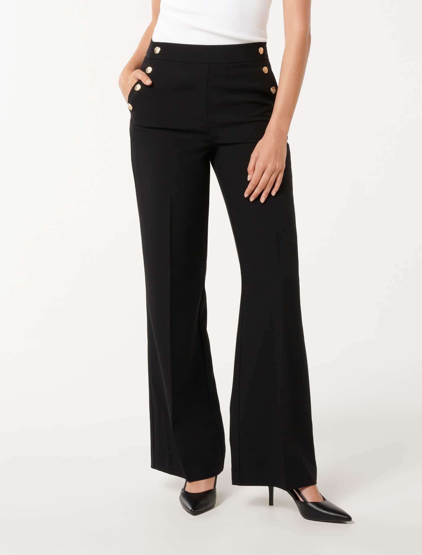 Kehlani Button Wide Leg Pant Black