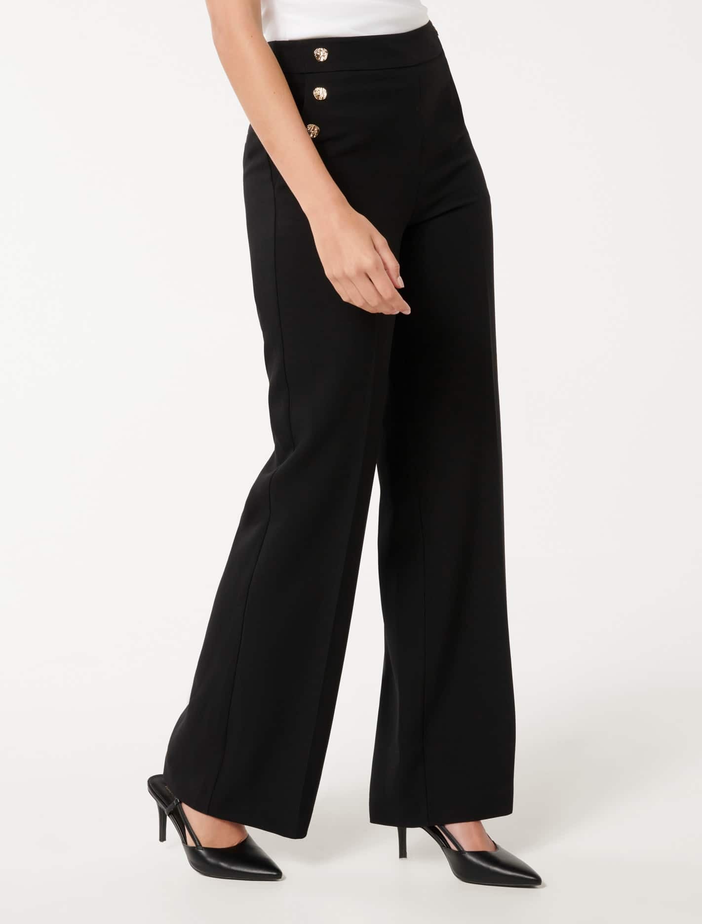 Kehlani Button Wide Leg Pant Black