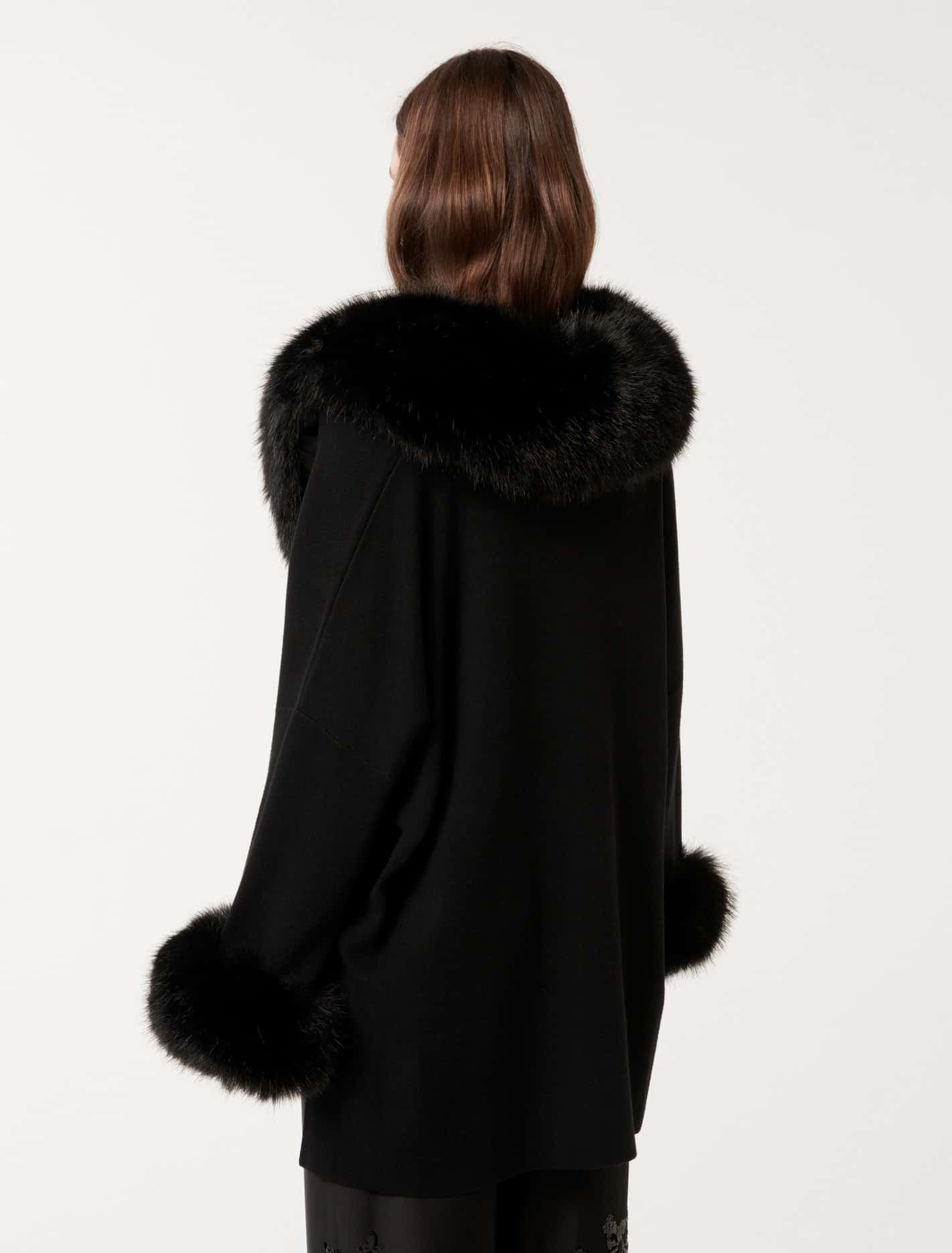 Nia Faux-Fur Trim Cape Black