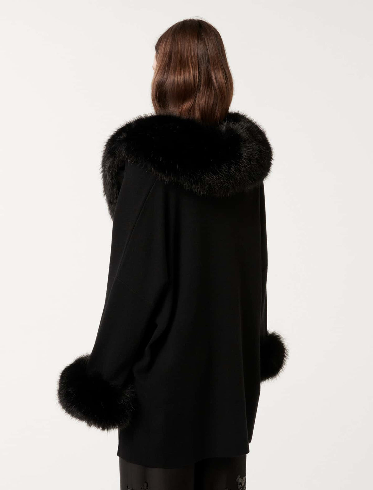 Nia Faux-Fur Trim Cape Black