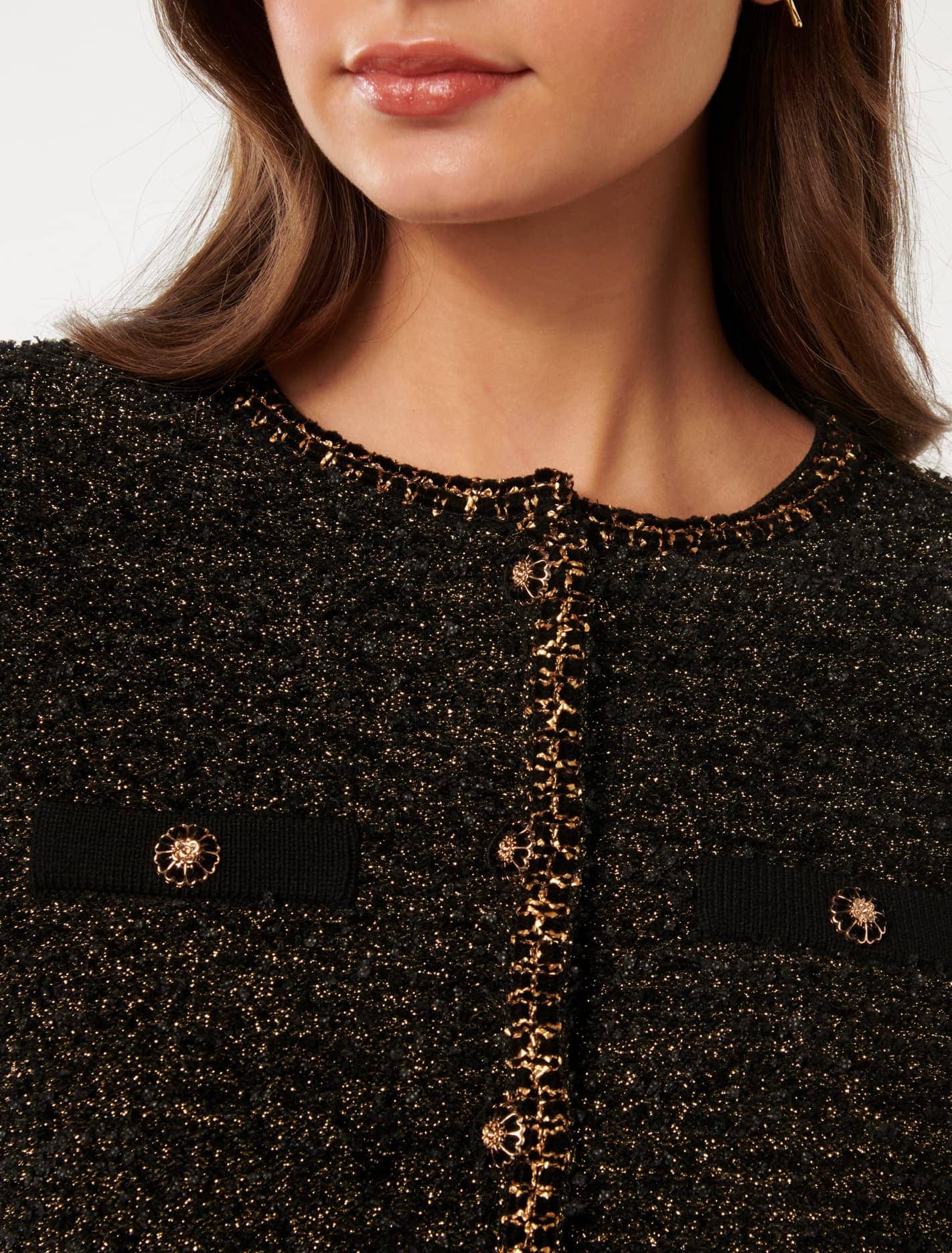 Anais Tweed Co-ord Cardigan Black & Gold