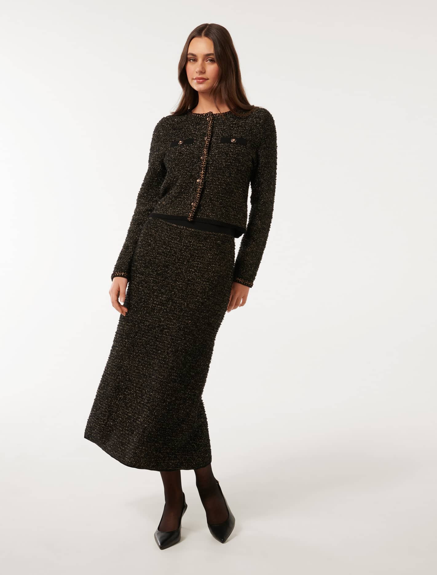Anais Tweed Co-ord Cardigan Black & Gold