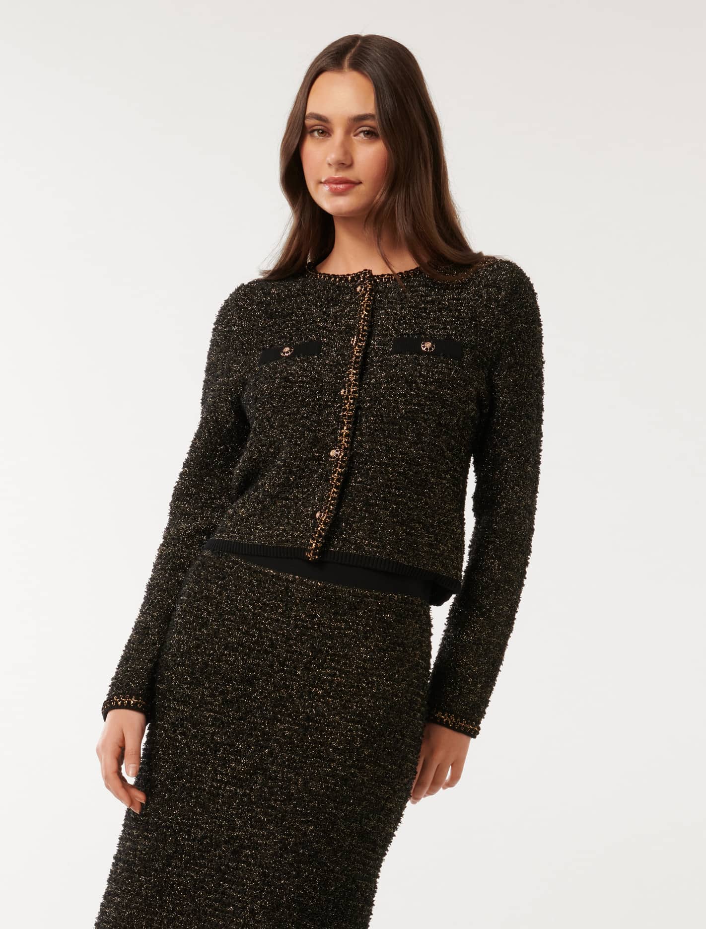 Anais Tweed Co-ord Cardigan Black & Gold
