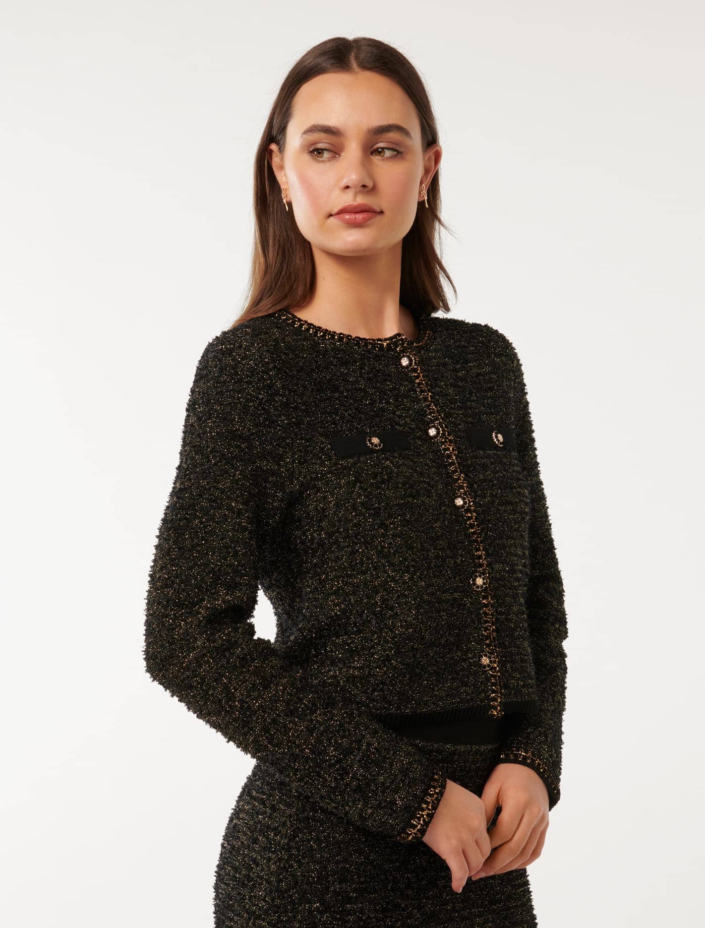 Anais Tweed Co-ord Cardigan Black & Gold