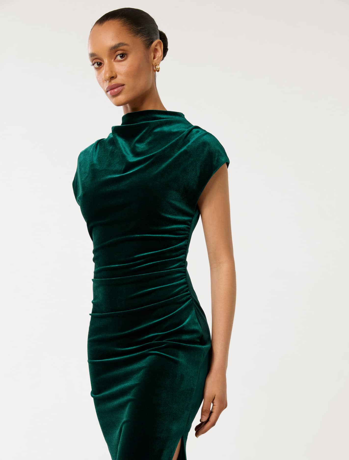 Sammy Petite Velvet Bodycon Dress Dark Green