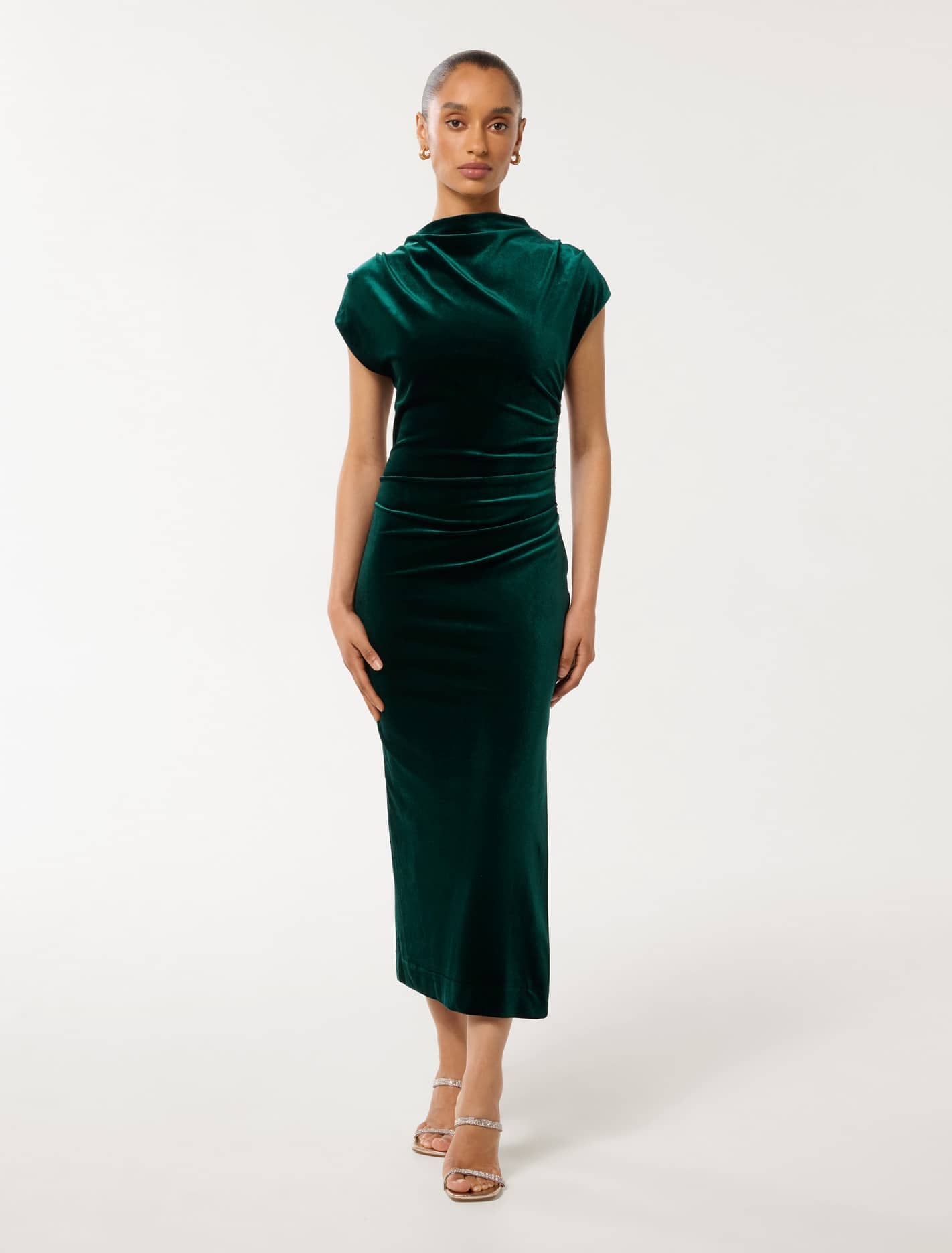 Sammy Petite Velvet Bodycon Dress Dark Green