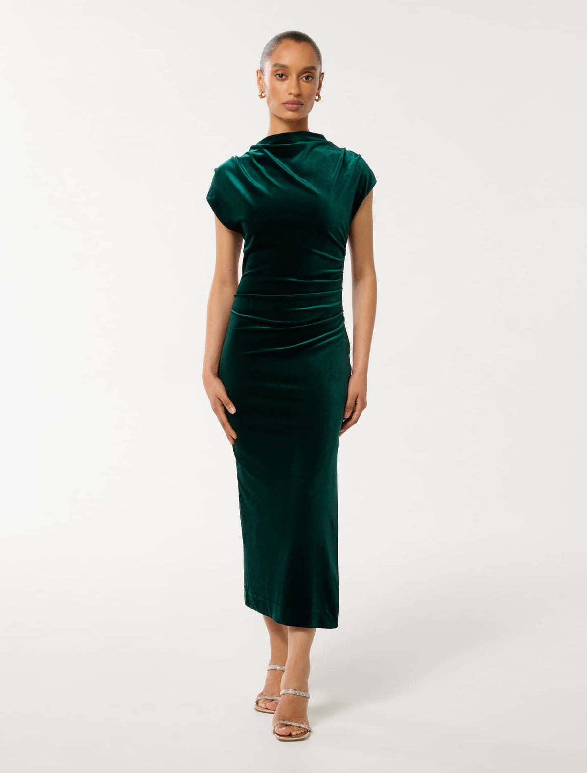 Sammy Petite Velvet Bodycon Dress Dark Green