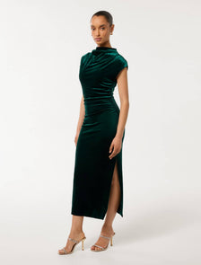 Sammy Petite Velvet Bodycon Dress Dark Green