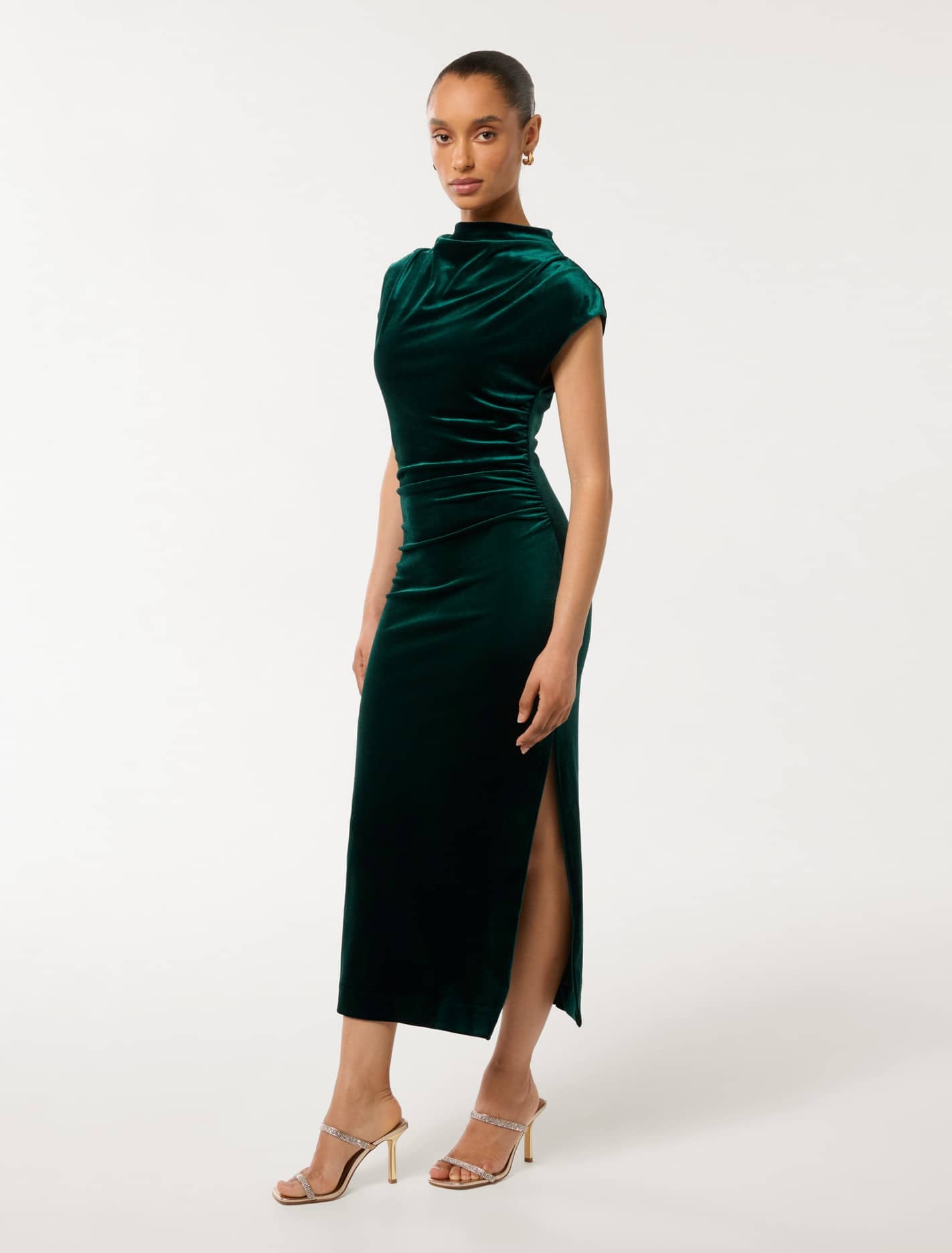 Sammy Petite Velvet Bodycon Dress Dark Green