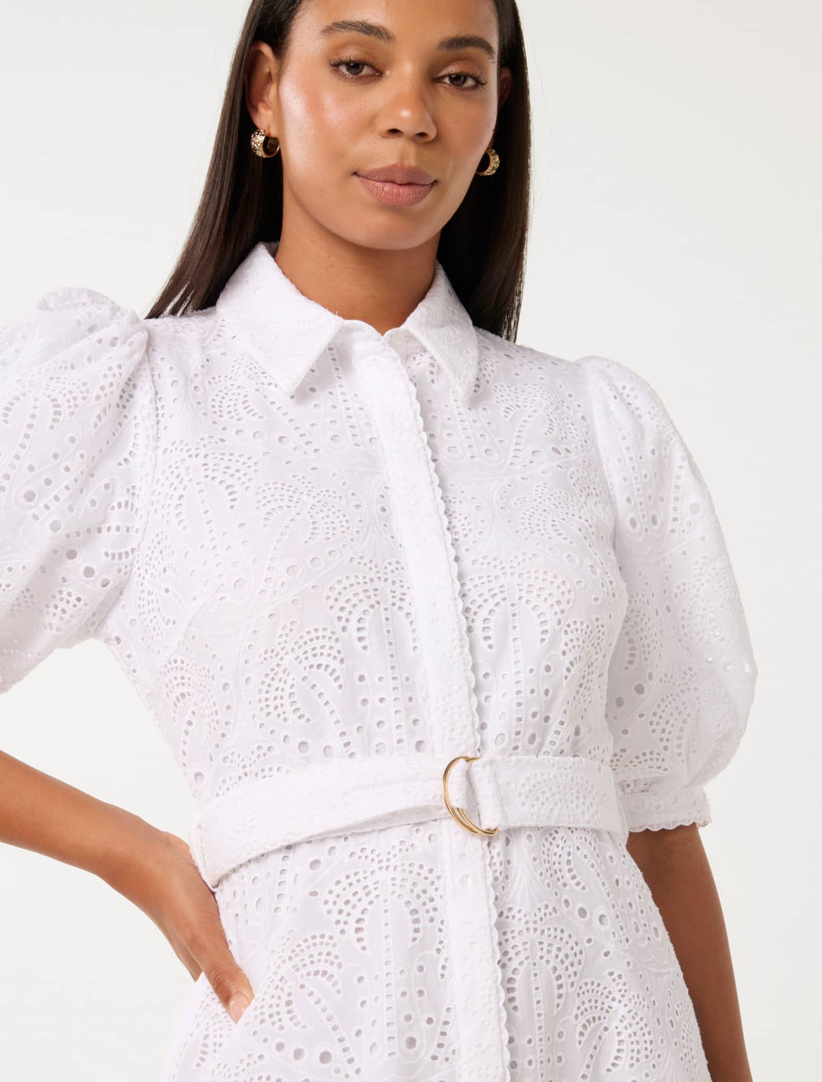 Bryony Embroidered Mini Shirt Dress Brilliant White