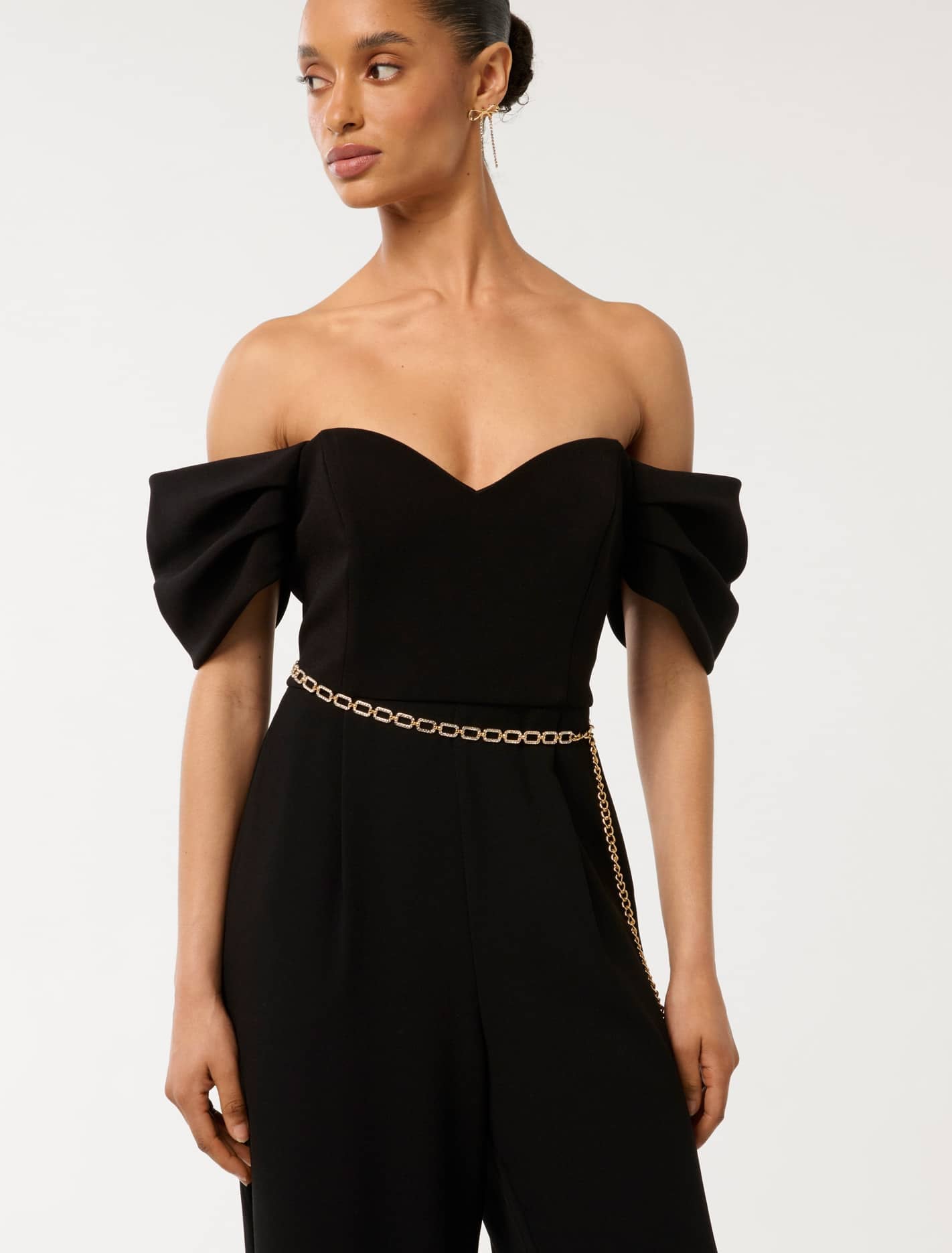 Lea Petite Off-Shoulder Jumpsuit Black