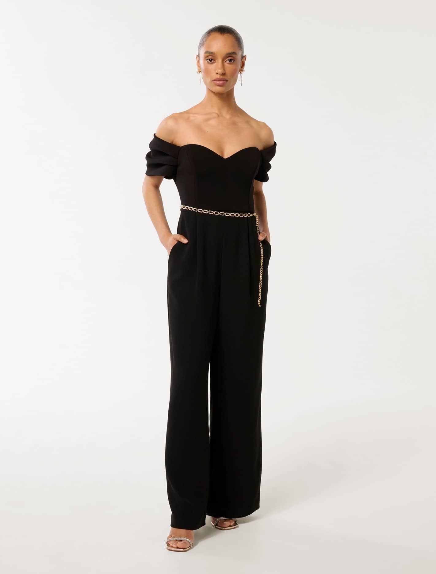 Lea Petite Off-Shoulder Jumpsuit Black