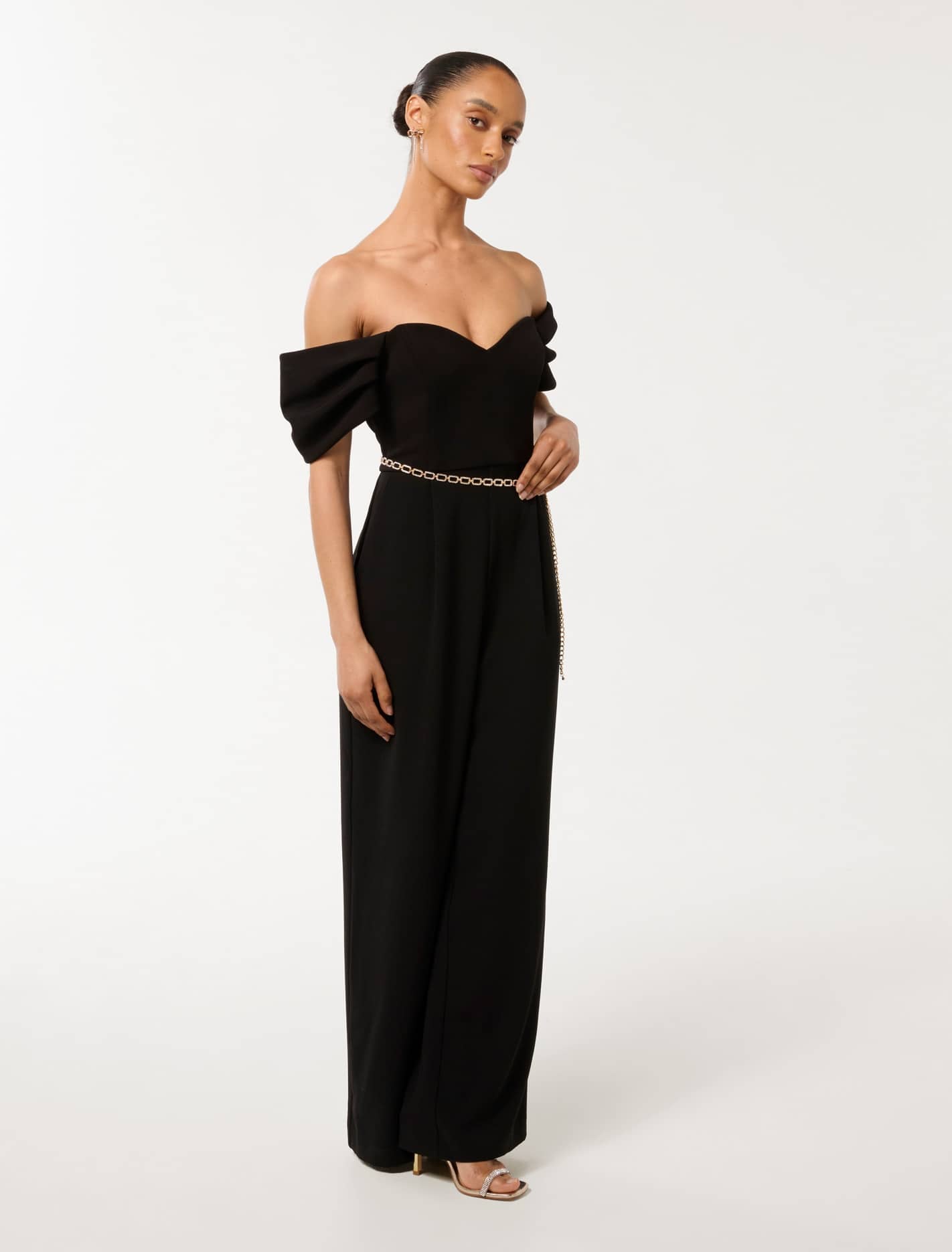 Lea Petite Off-Shoulder Jumpsuit Black