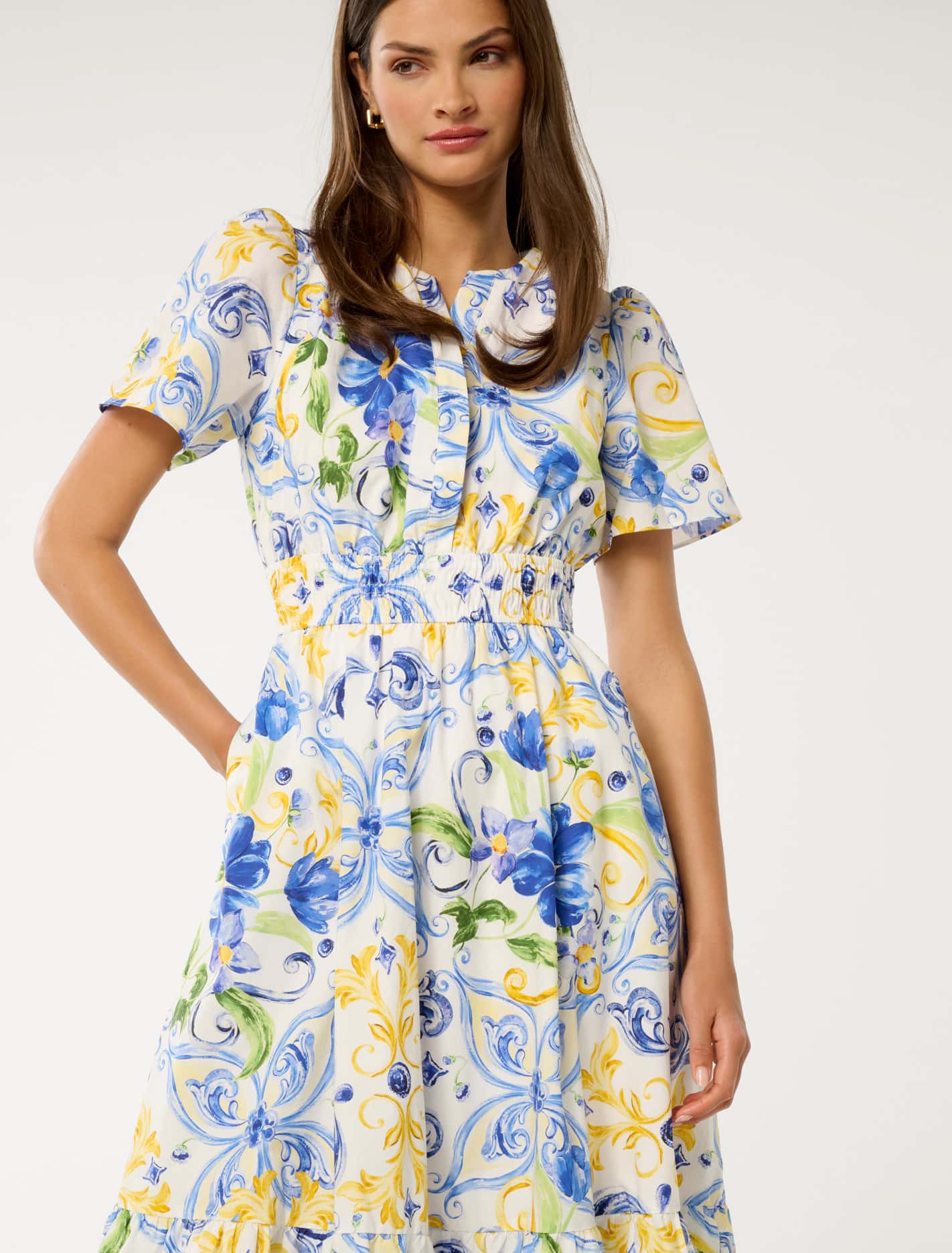 Eleanor Short Sleeve Cotton Midi Capri Tile