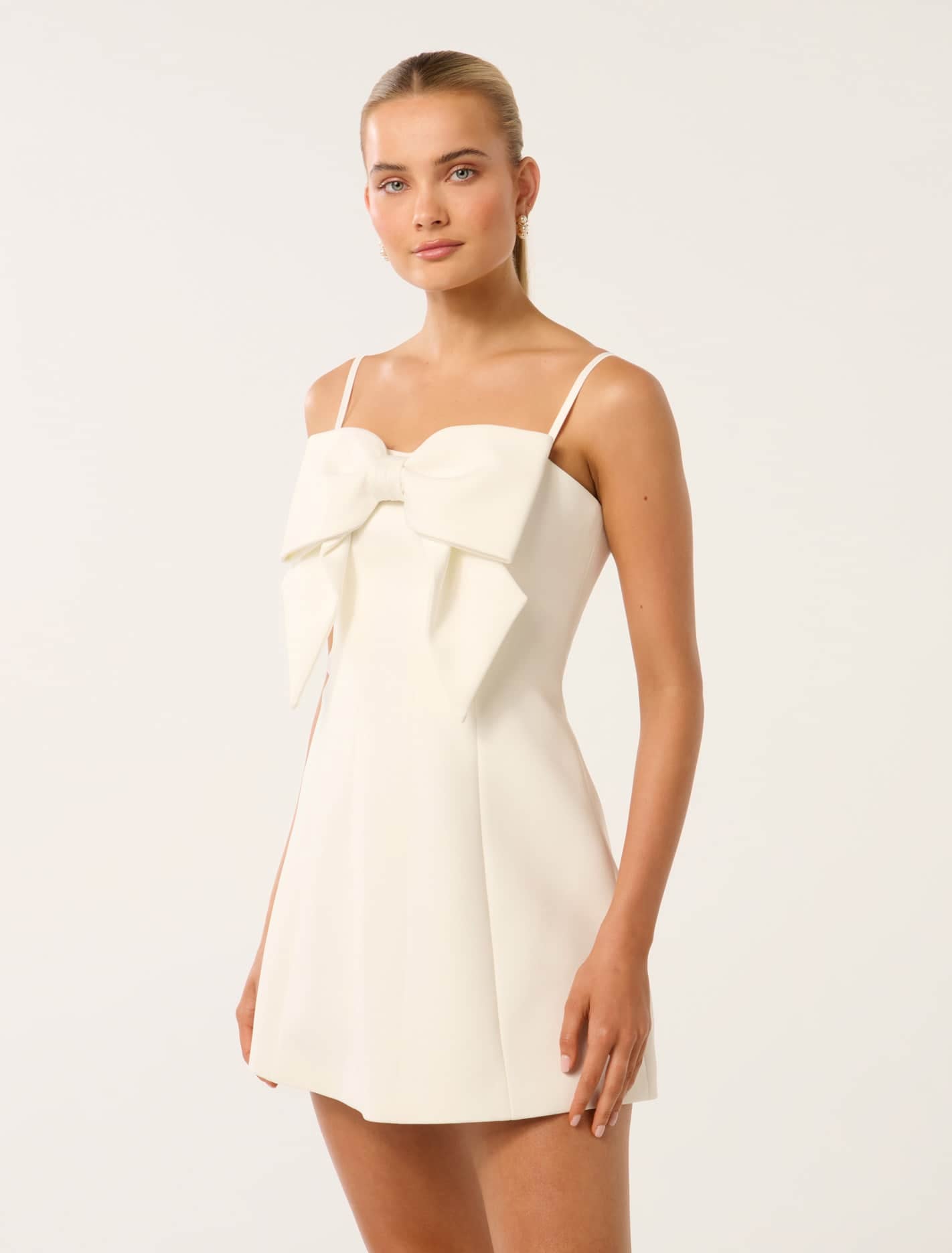Hayley Bow Front Mini Dress White