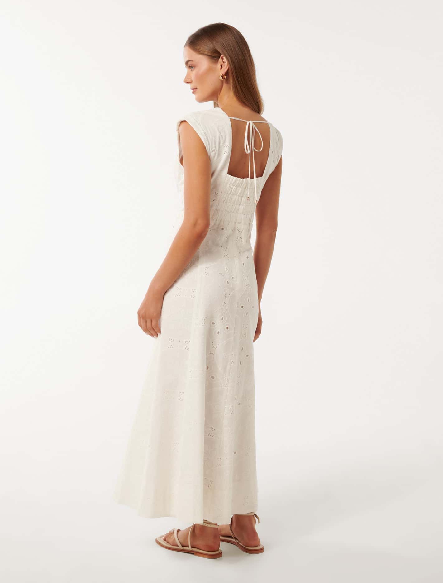 Levi Broderie Twist Front Midi Dress Porcelain