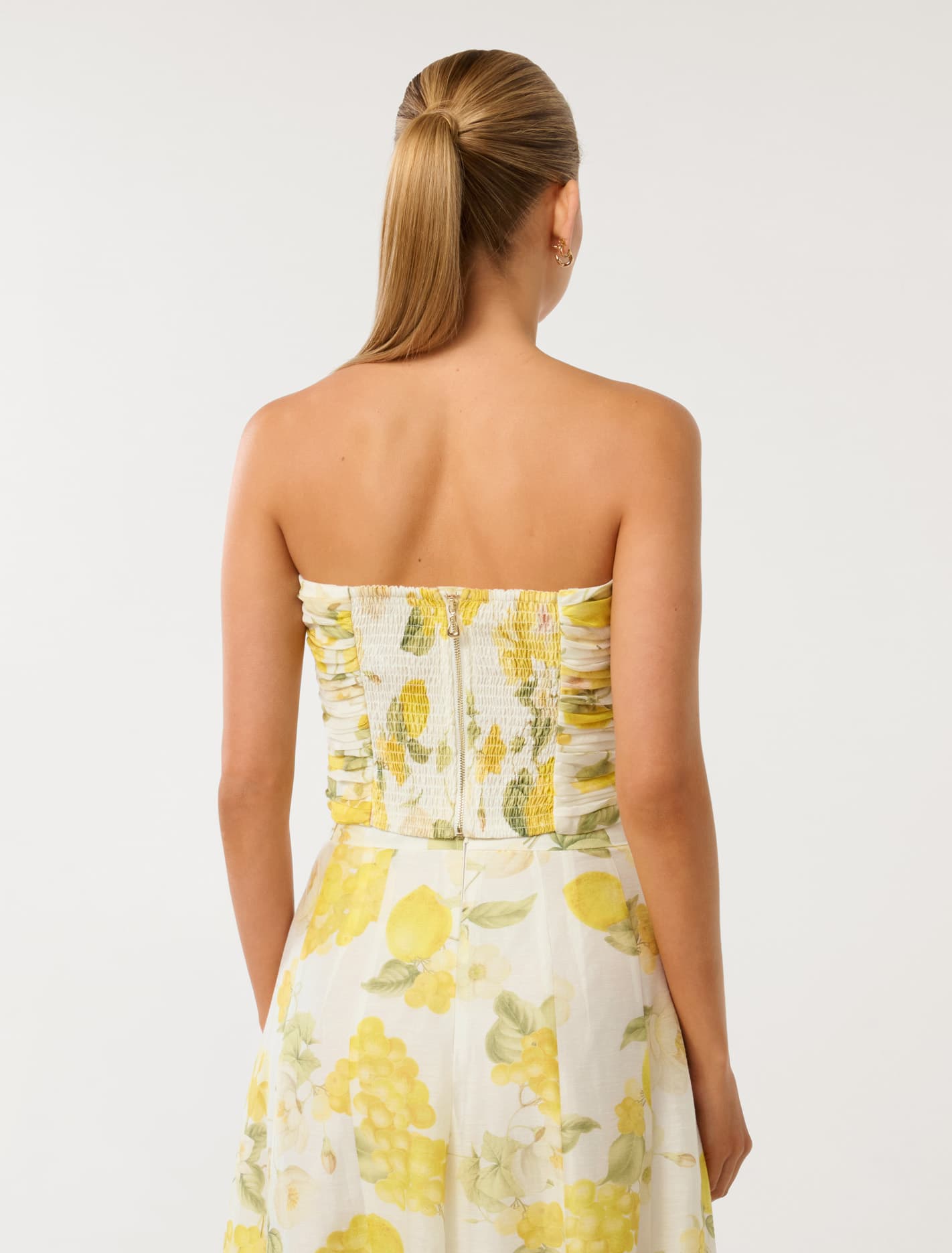 Laia Ruched Strapless Top Limone Floral Co-ord
