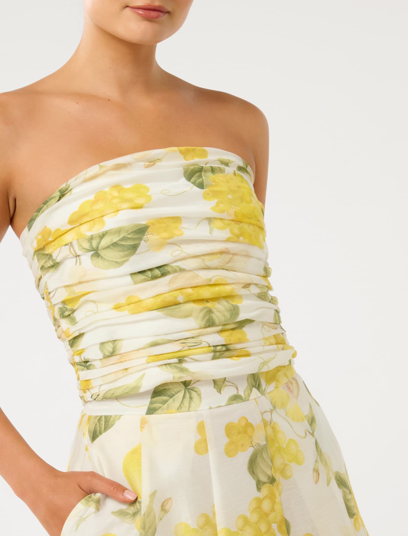 Laia Ruched Strapless Top Limone Floral Co-ord