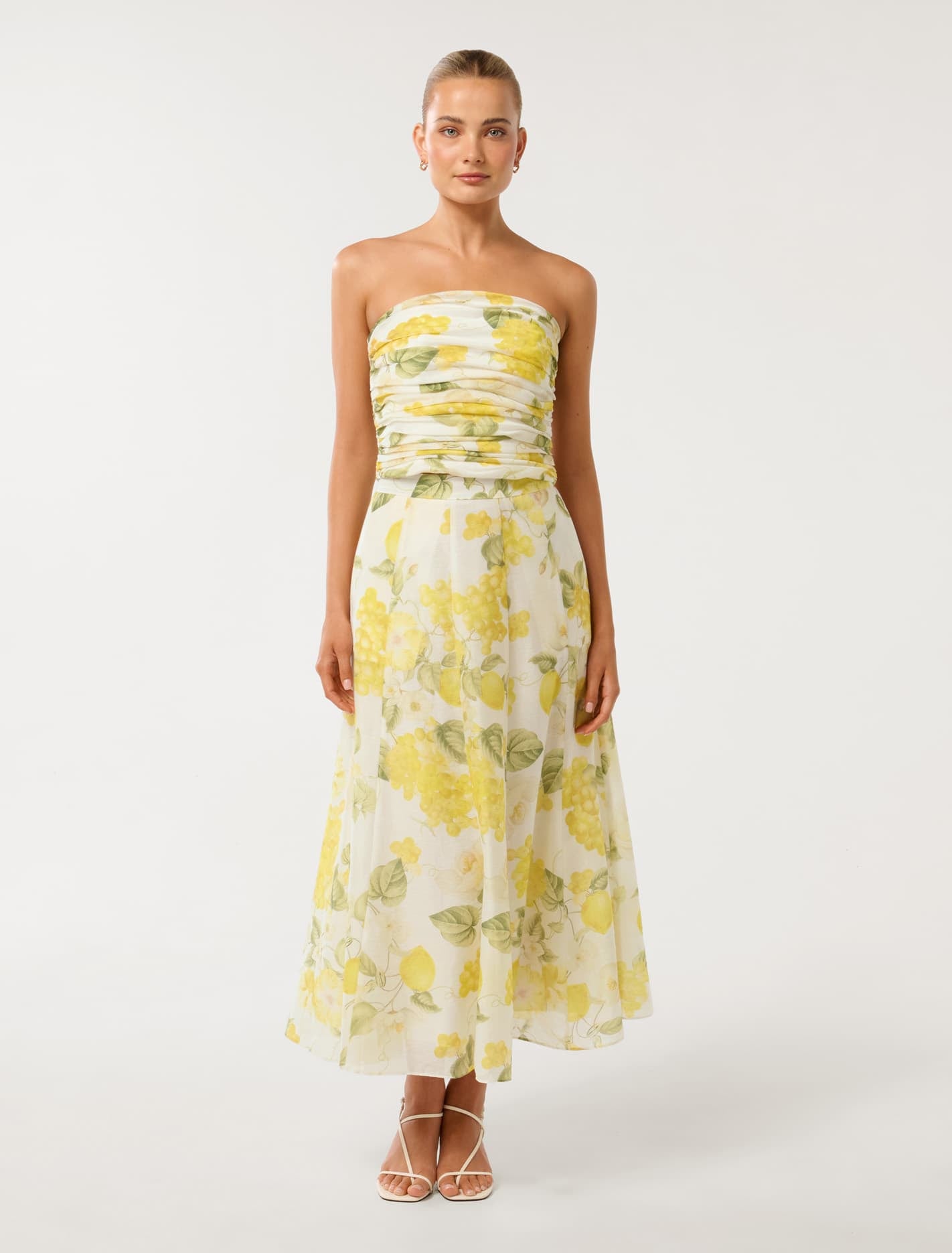 Laia Ruched Strapless Top Limone Floral Co-ord