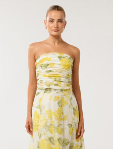 Laia Ruched Strapless Top Limone Floral Co-ord