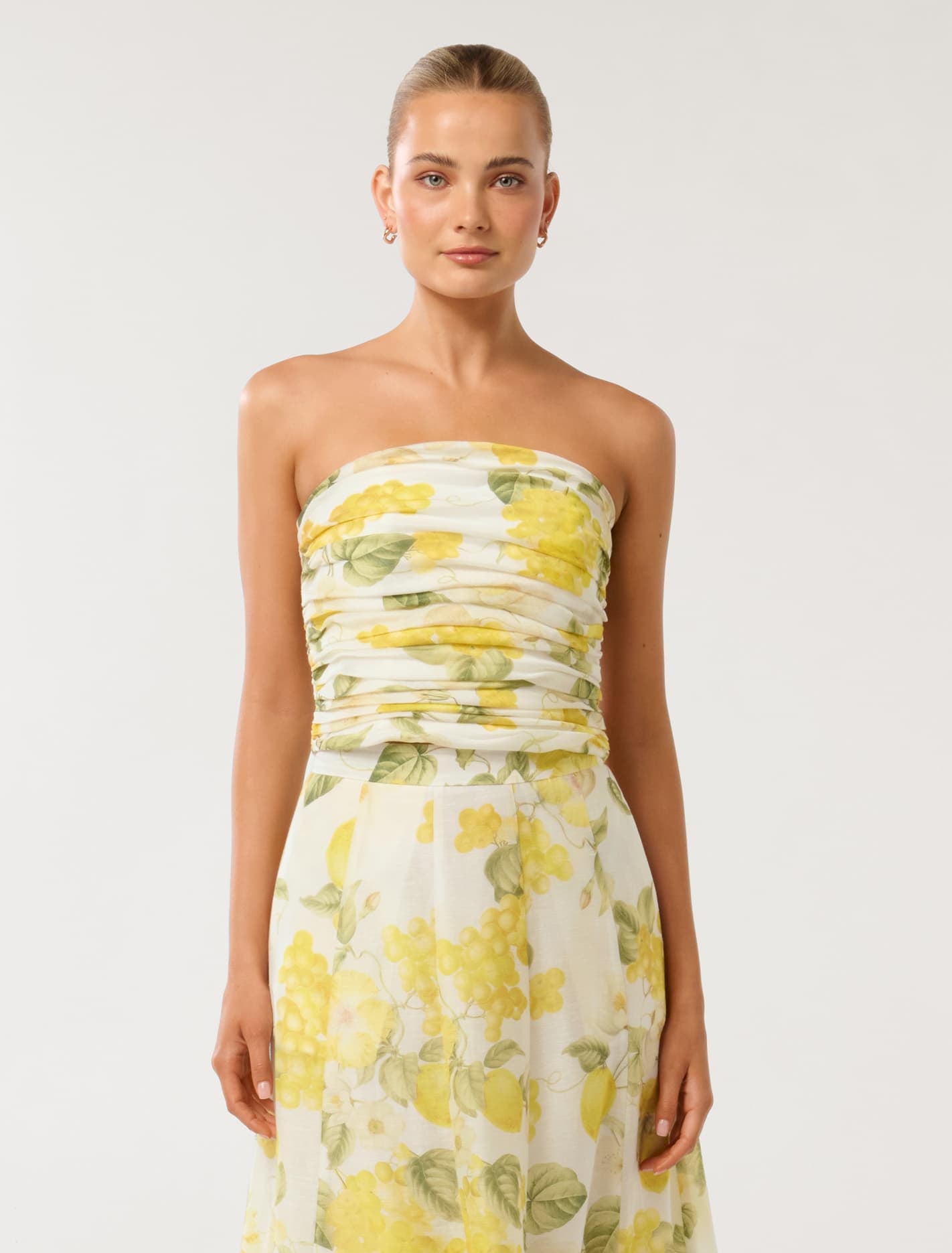 Laia Ruched Strapless Top Limone Floral Co-ord