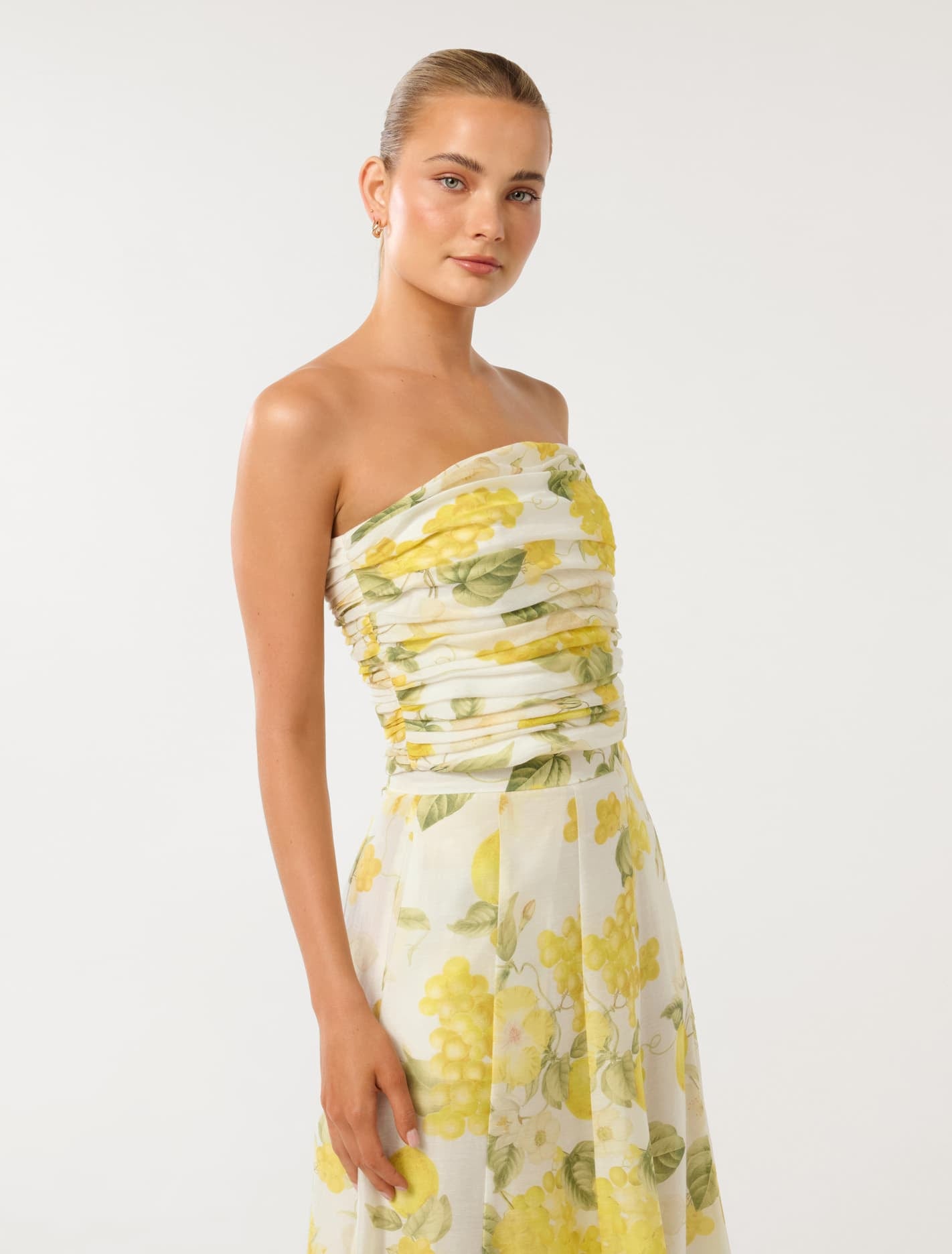 Laia Ruched Strapless Top Limone Floral Co-ord