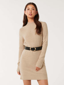 Annie Belted Knit Mini Dress oatmeal