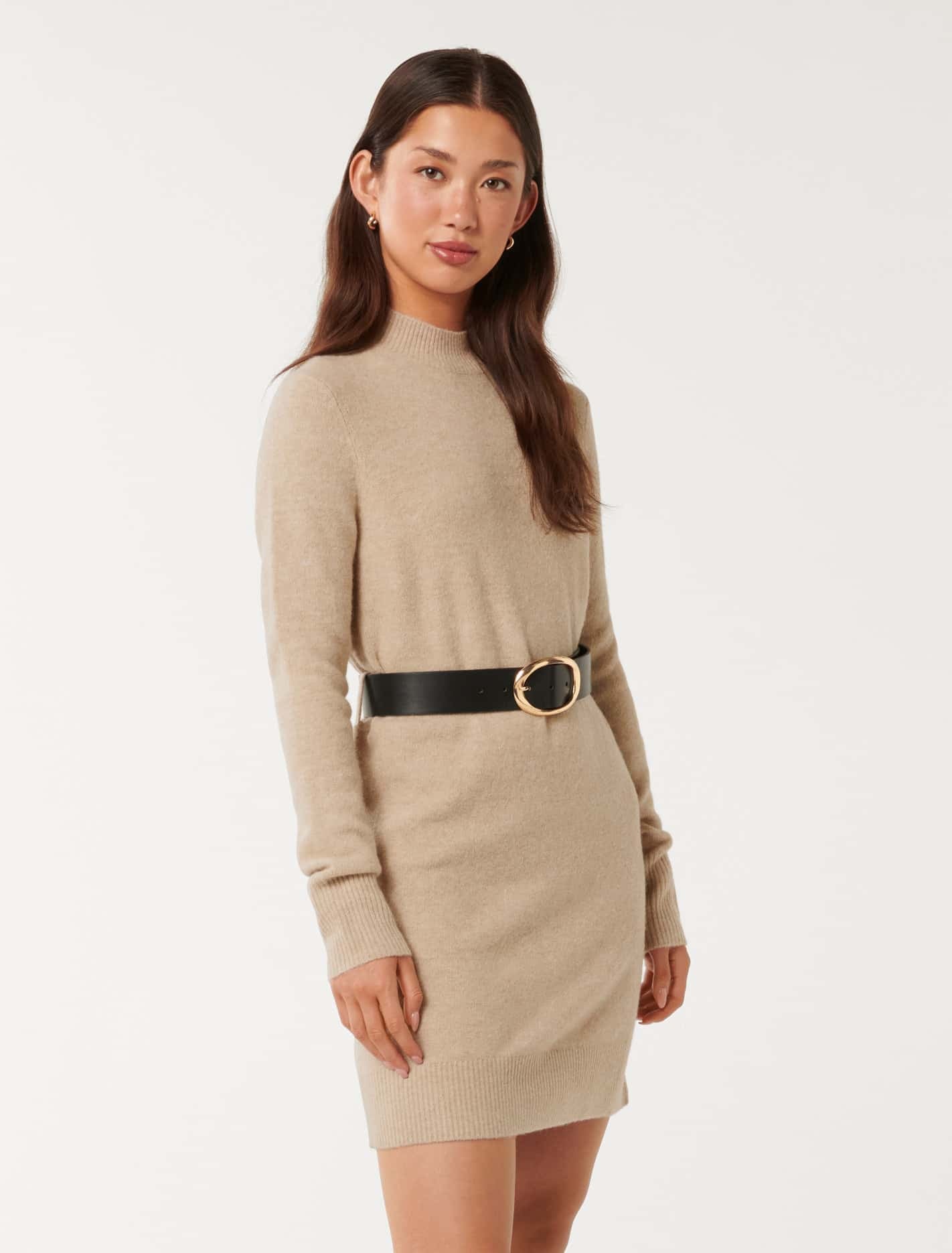 Annie Belted Knit Mini Dress oatmeal