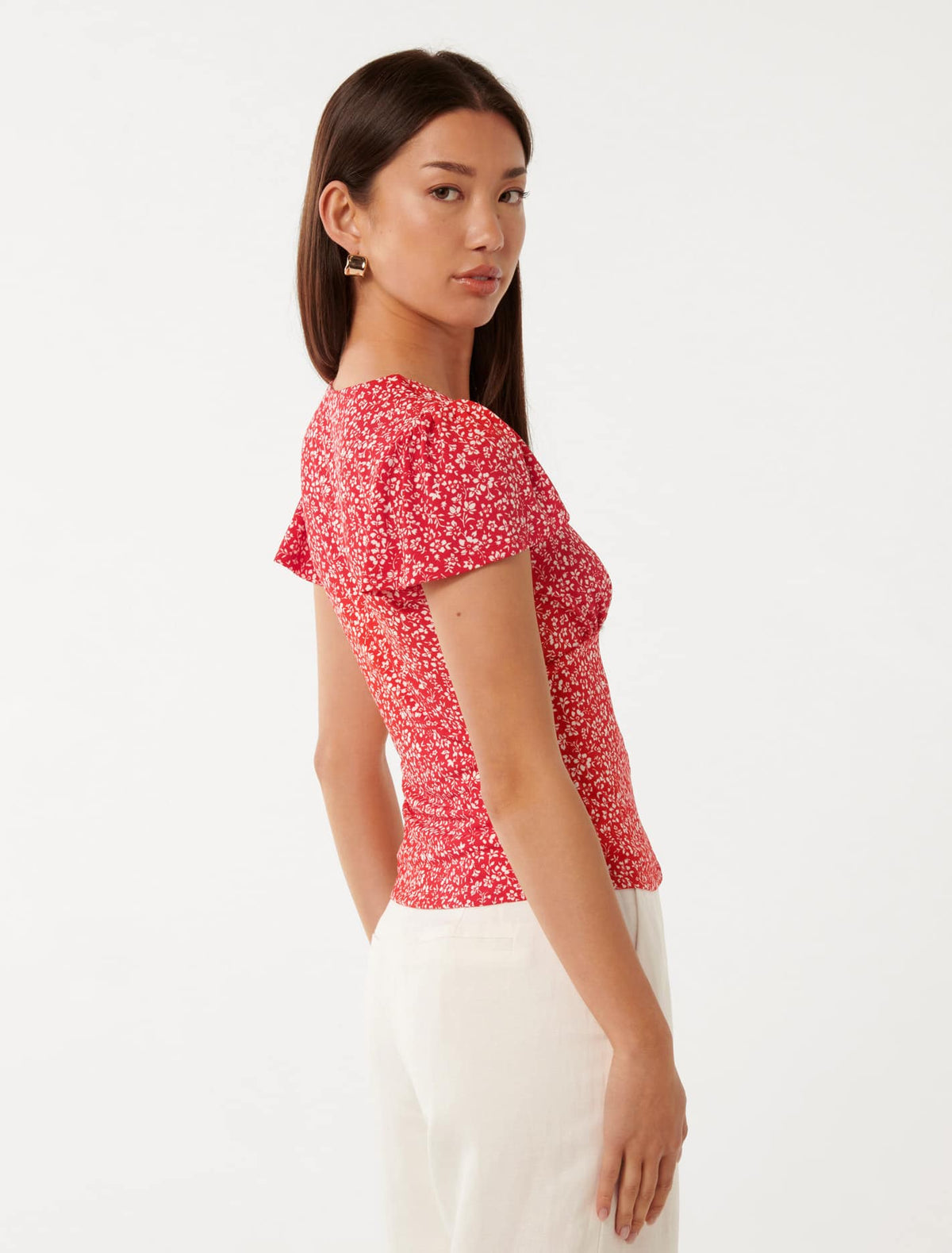 Lulu Printed Flutter Sleeve Top Red Park Ditsy